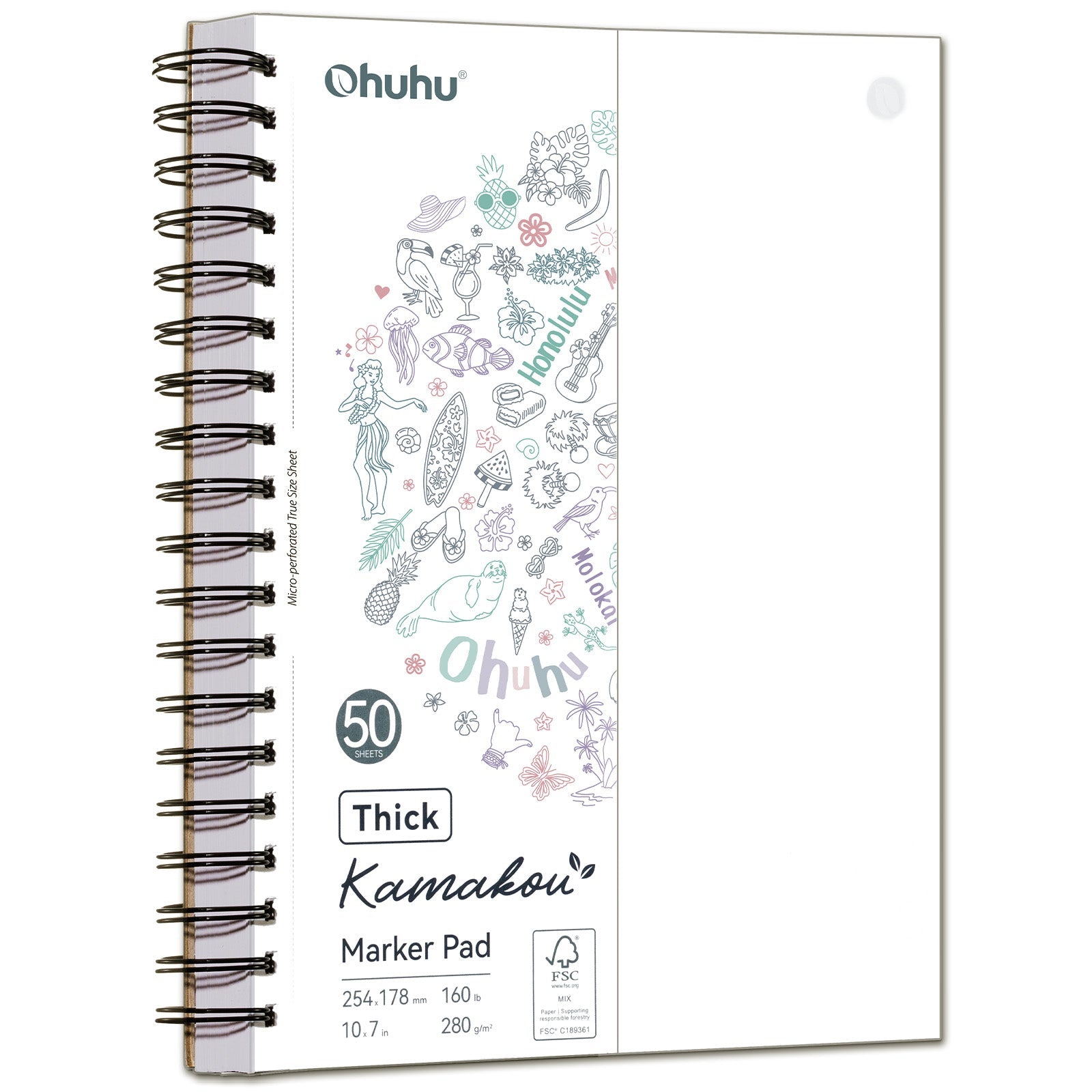 Ohuhu Heavyweight Bleedproof Double-Sided Marker Pad. Spiral-Bound - Kamakou