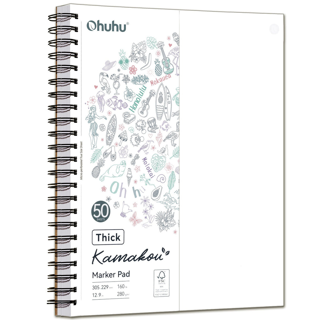 Ohuhu Heavyweight Bleedproof Double-Sided Marker Pad. Spiral-Bound - Kamakou