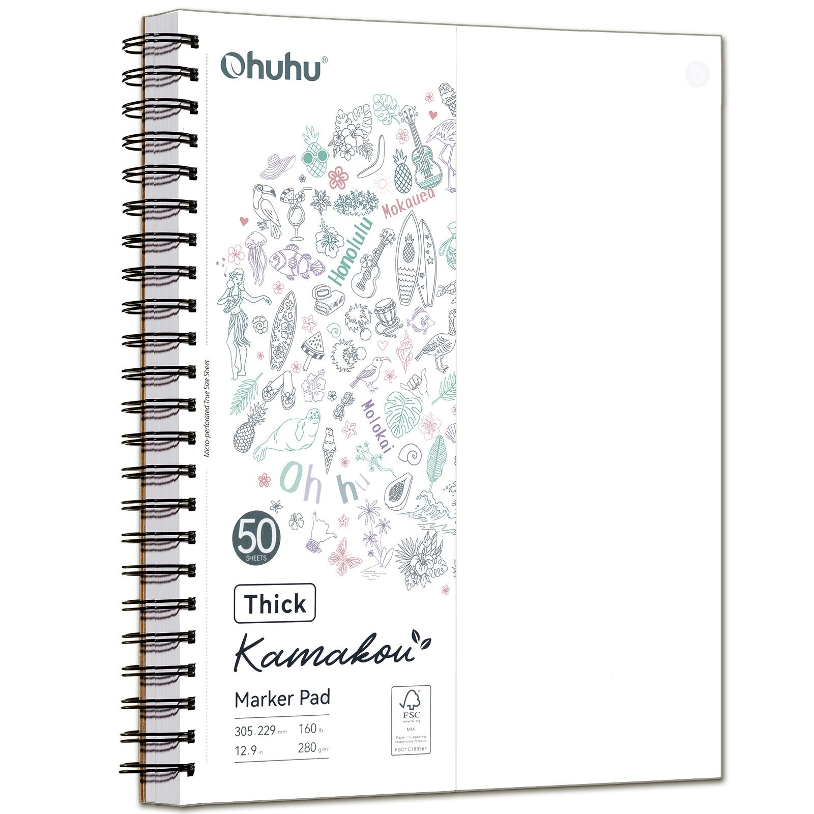 Ohuhu Heavyweight Bleedproof Double-Sided Marker Pad. Spiral-Bound - Kamakou