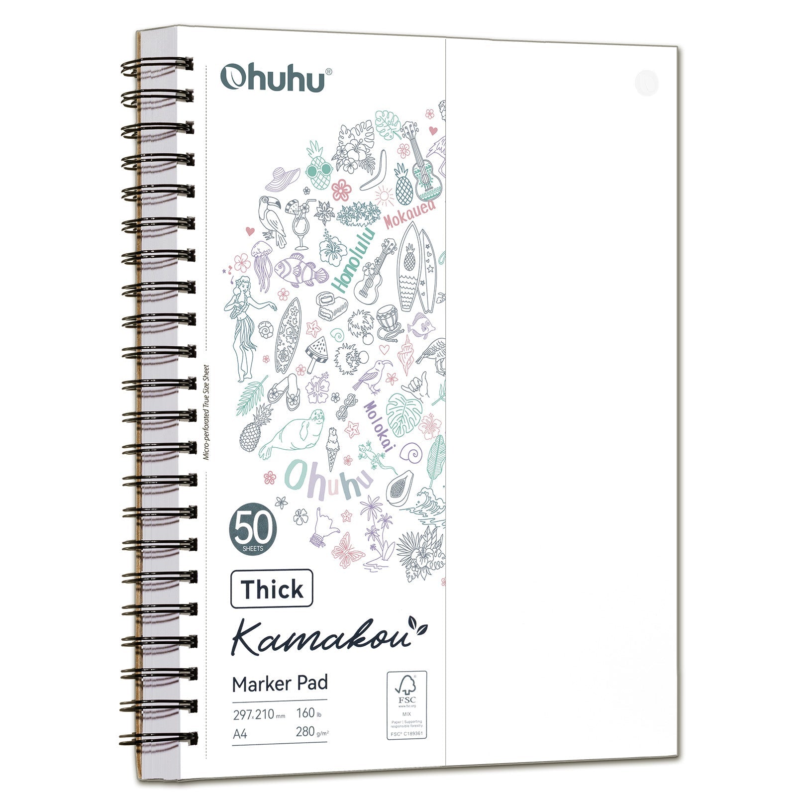Ohuhu Heavyweight Bleedproof Double-Sided Marker Pad. Spiral-Bound - Kamakou