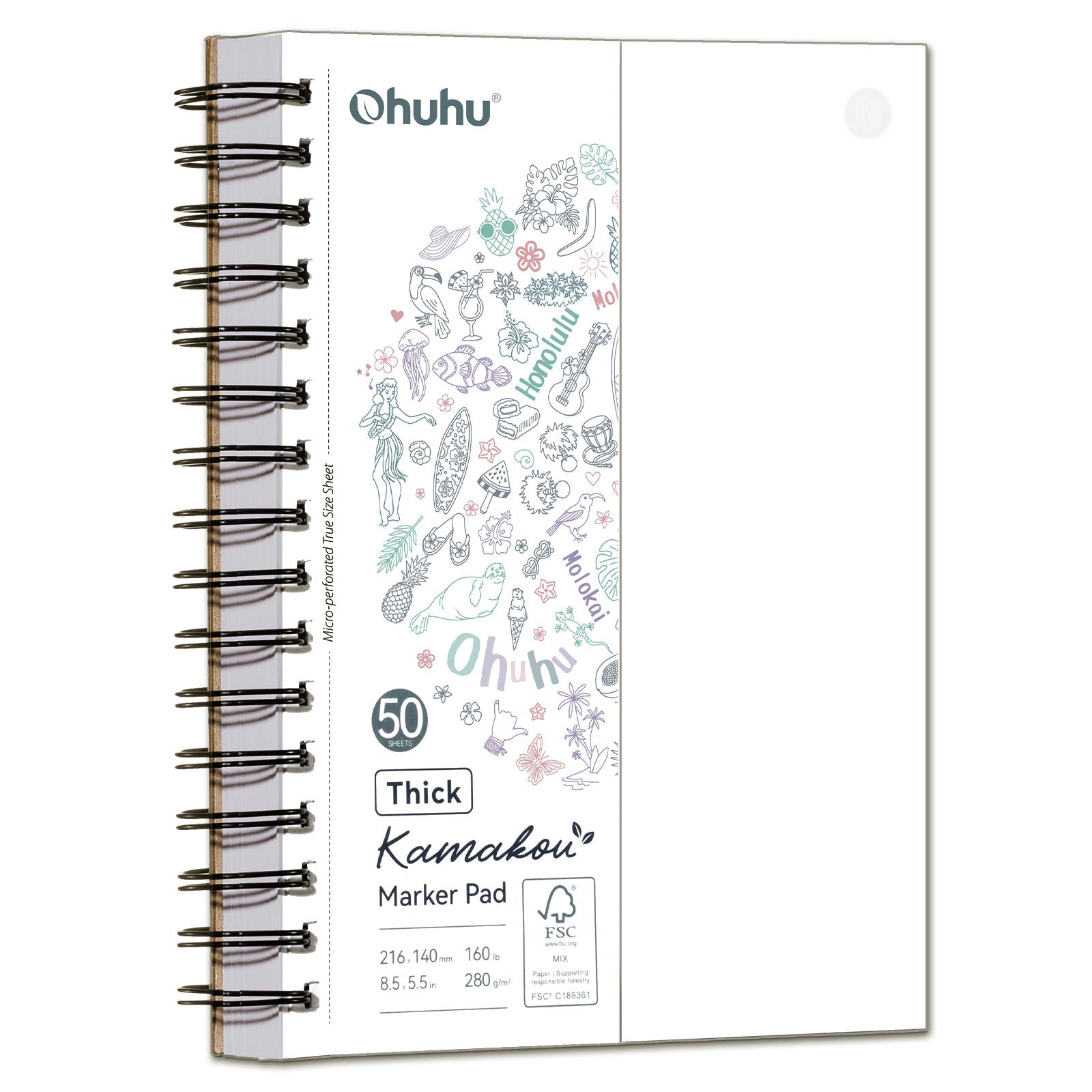 Ohuhu Heavyweight Bleedproof Double-Sided Marker Pad. Spiral-Bound - Kamakou
