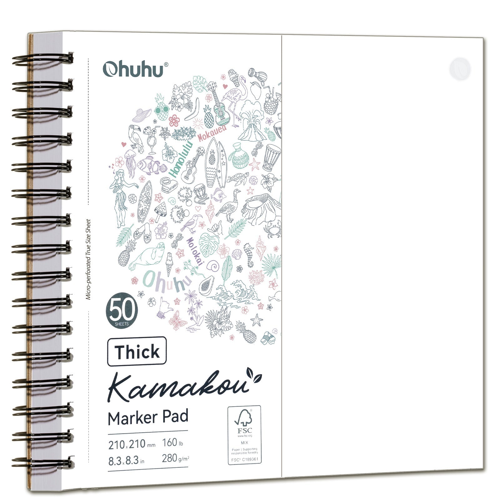 Ohuhu Heavyweight Bleedproof Double-Sided Marker Pad. Spiral-Bound - Kamakou