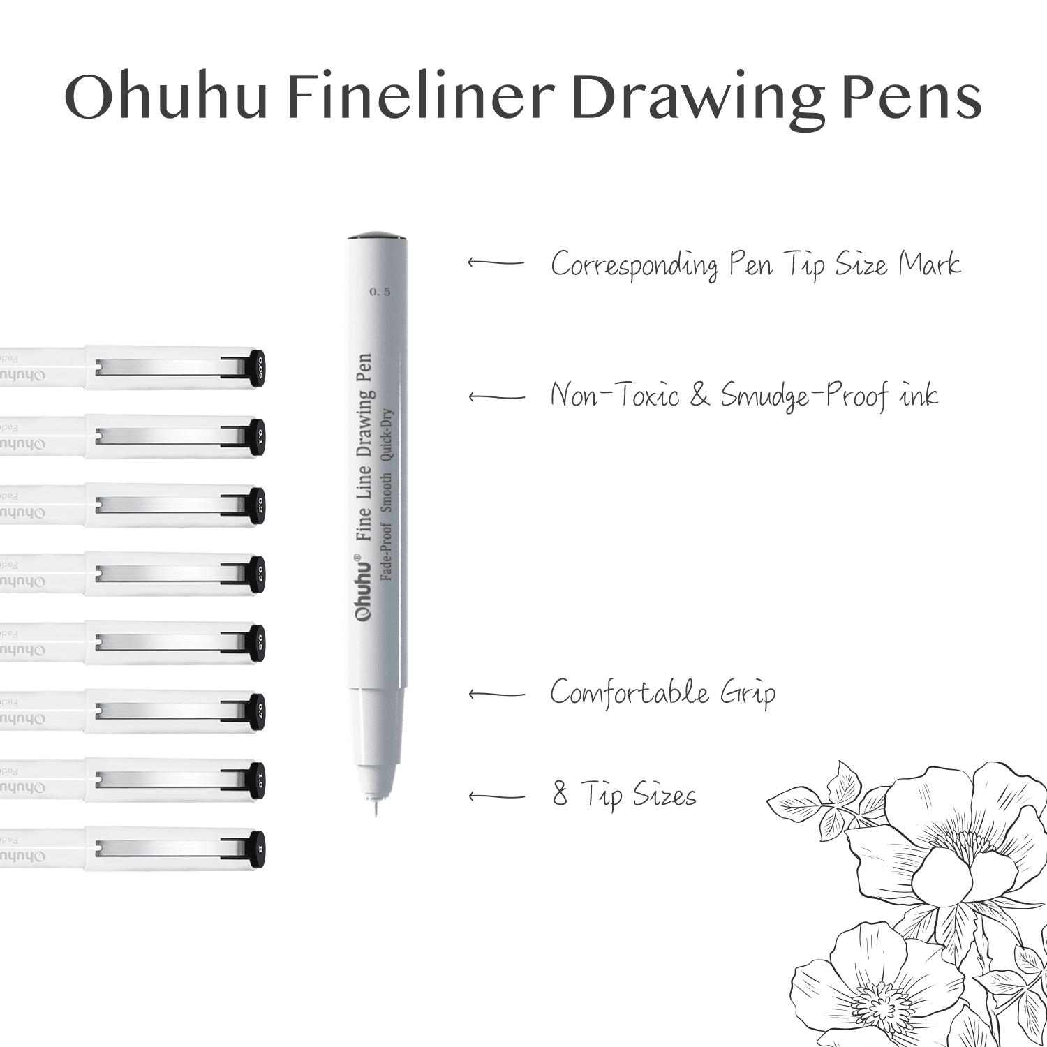 Ohuhu Fineliner Drawing Pen. 8 Pack