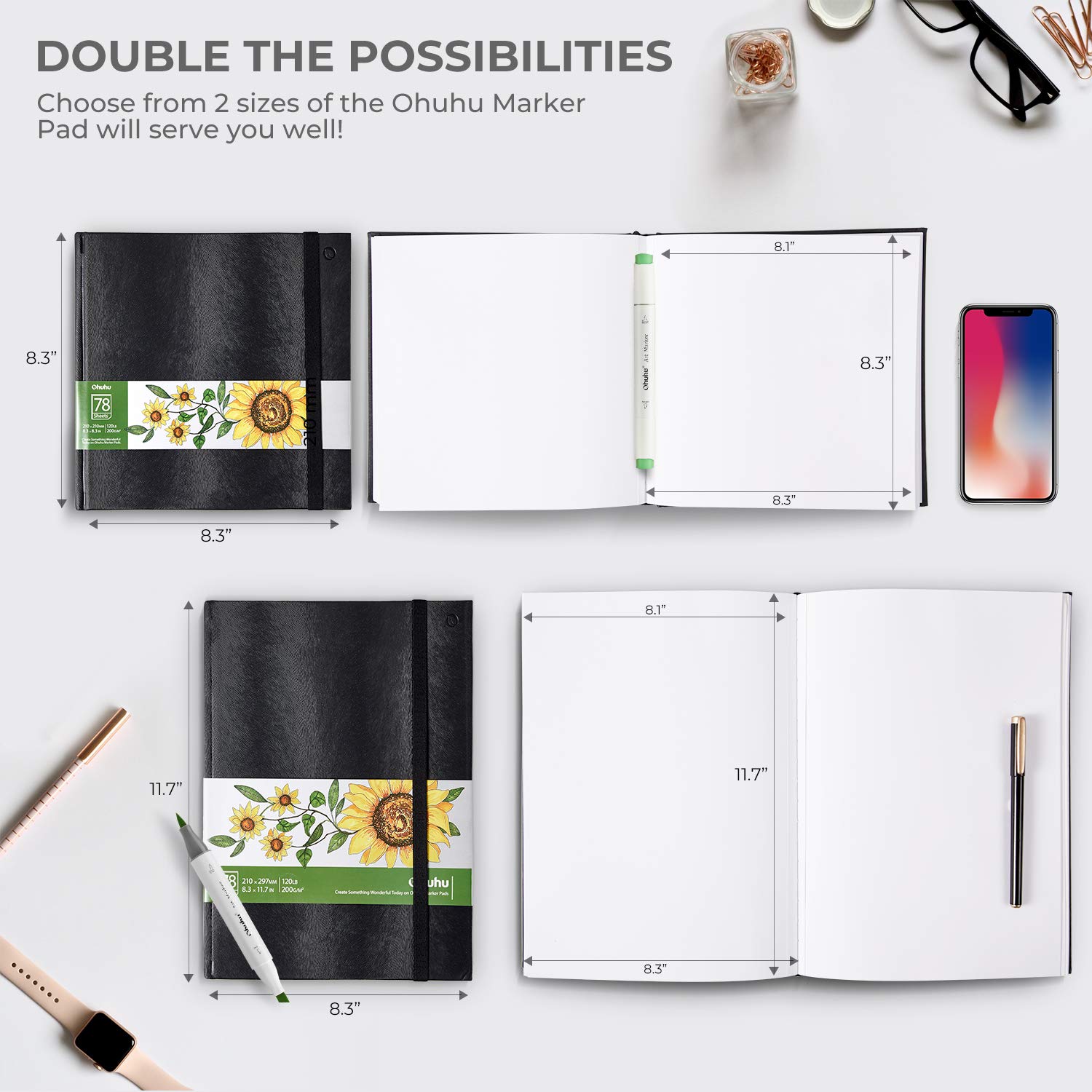 Ohuhu Marker Pads Art Sketchbooks for Markers. 2 Pack