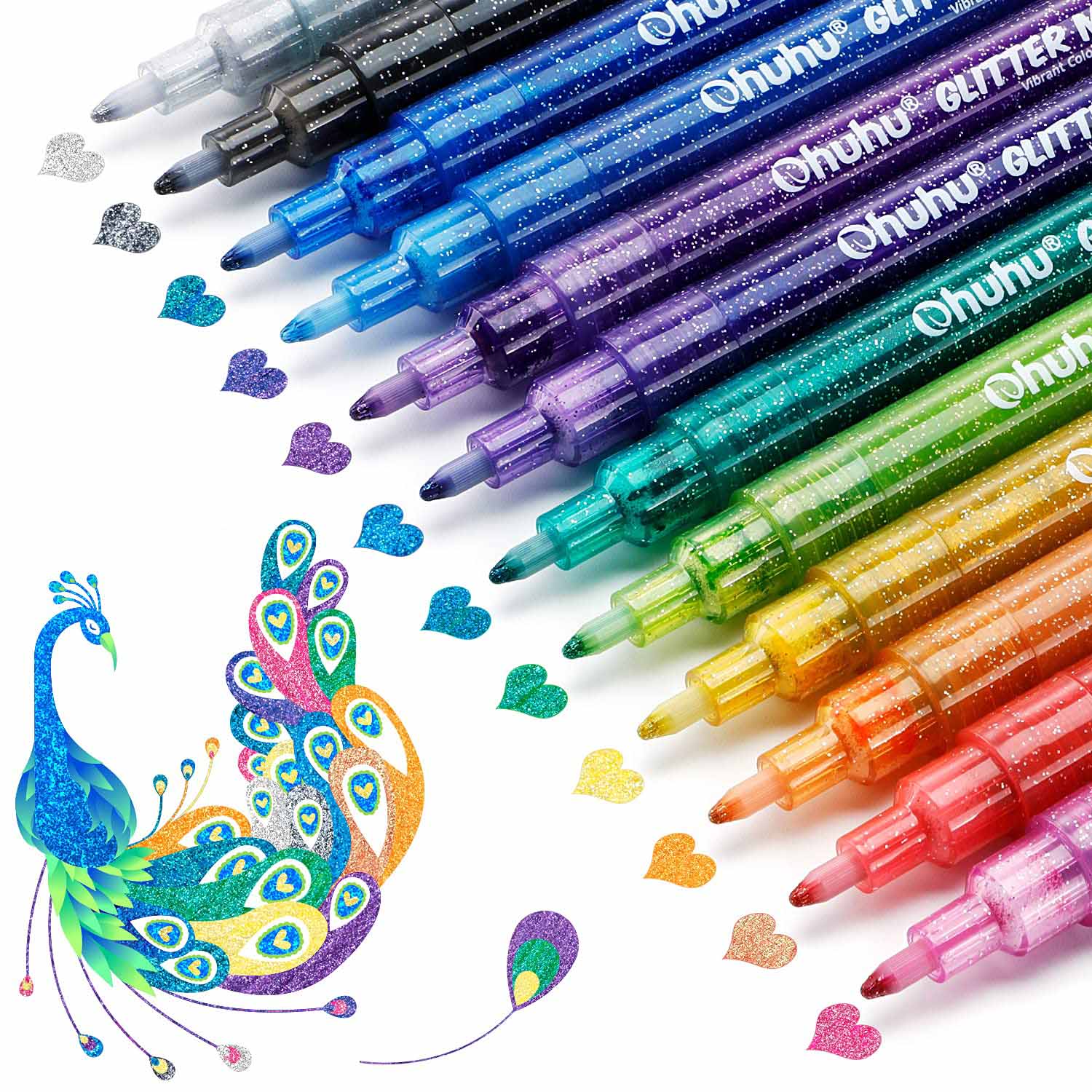 Ohuhu Water-Based Glitter Metallic Marker Pens. 12 Shimmer Colors
