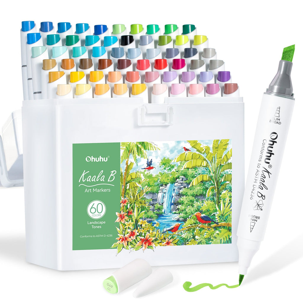 Ohuhu Kaala B Dual Tips Alcohol Art Markers. Slim Broad & Mini Brush