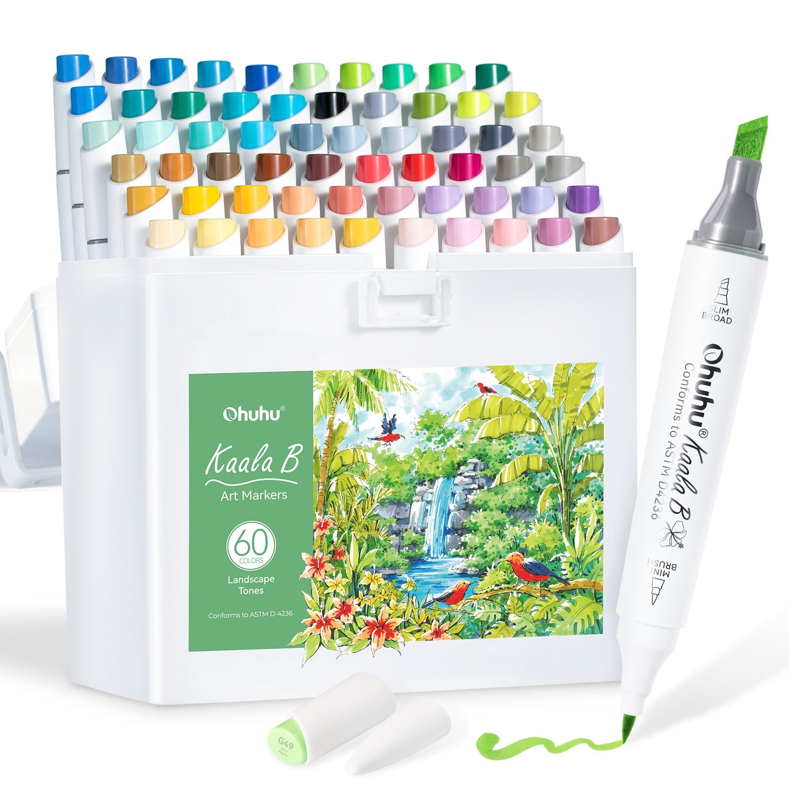Ohuhu Kaala B Dual Tips Alcohol Art Markers. Slim Broad & Mini Brush