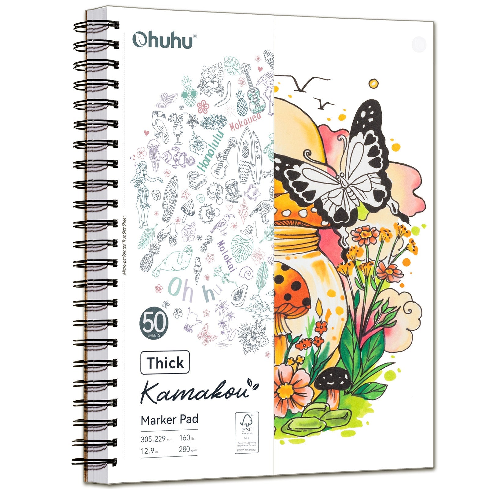 Ohuhu Heavyweight Bleedproof Double-Sided Marker Pad. Spiral-Bound - Kamakou