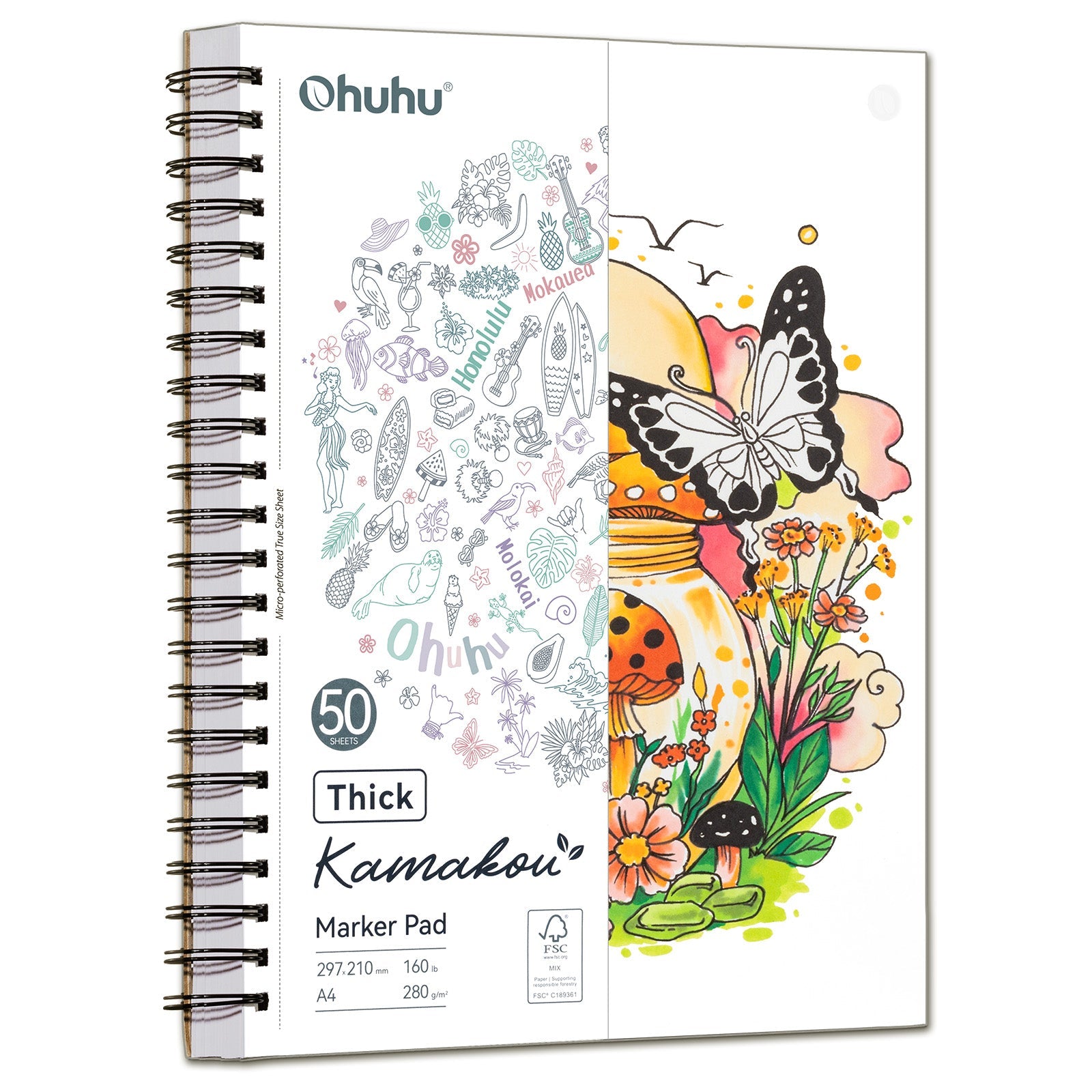 Ohuhu Heavyweight Bleedproof Double-Sided Marker Pad. Spiral-Bound - Kamakou