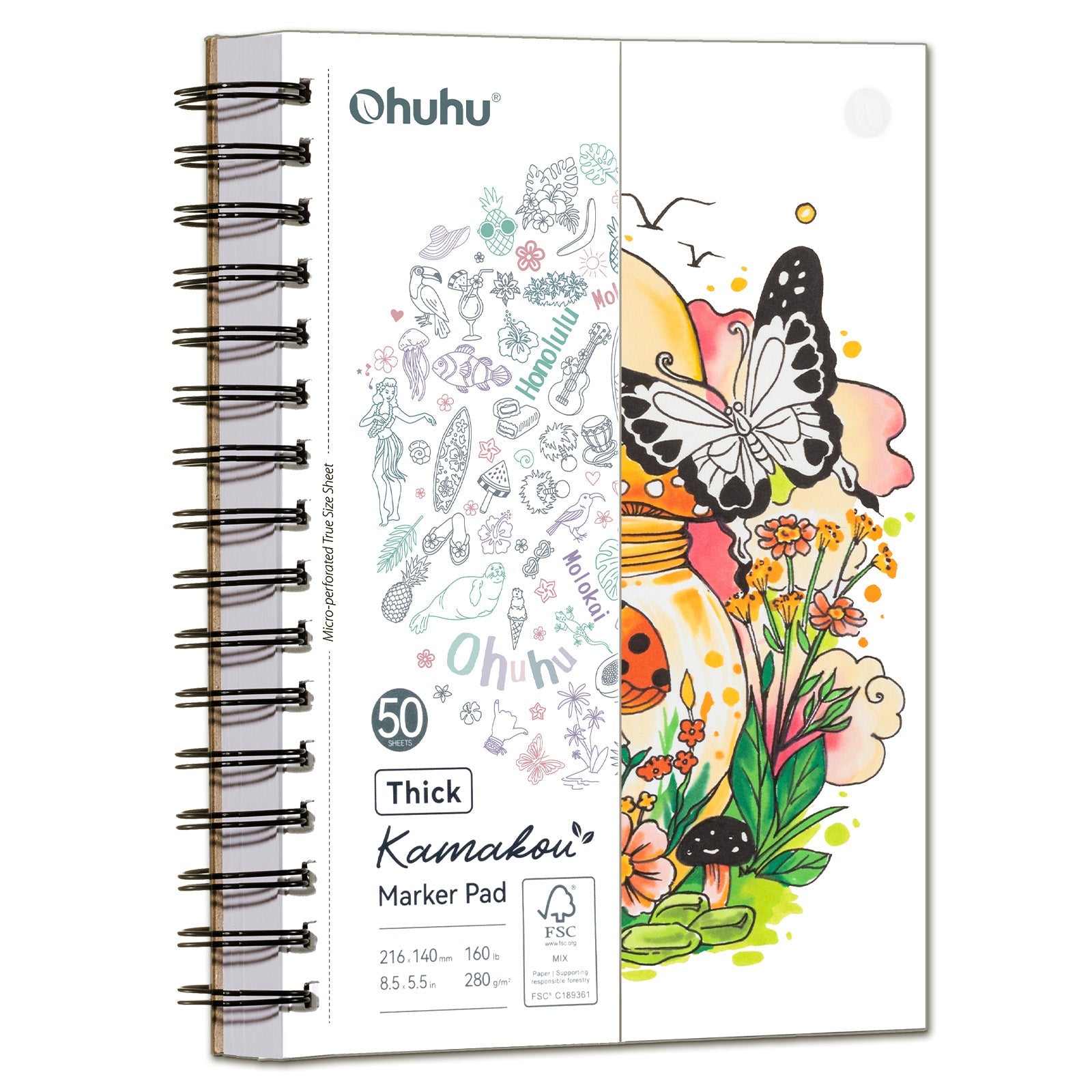 Ohuhu Heavyweight Bleedproof Double-Sided Marker Pad. Spiral-Bound - Kamakou