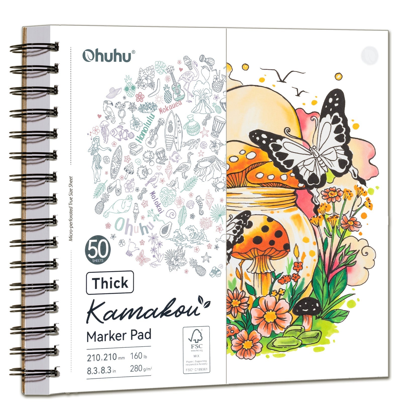 Ohuhu Heavyweight Bleedproof Double-Sided Marker Pad. Spiral-Bound - Kamakou