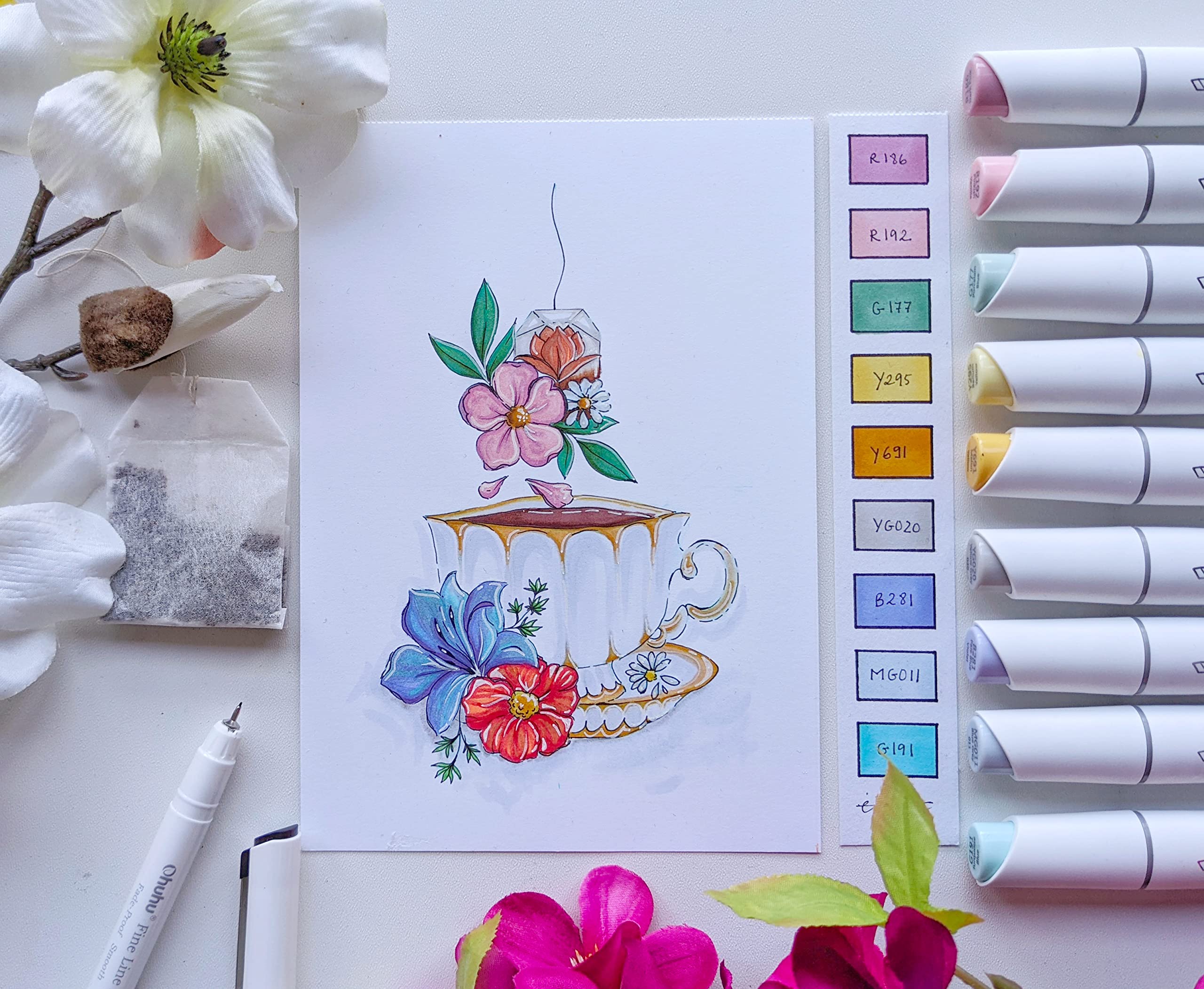 Ohuhu Kaala Slim Broad and Fine Dual Tips Alcohol Art Markers - 24 Basic Colors