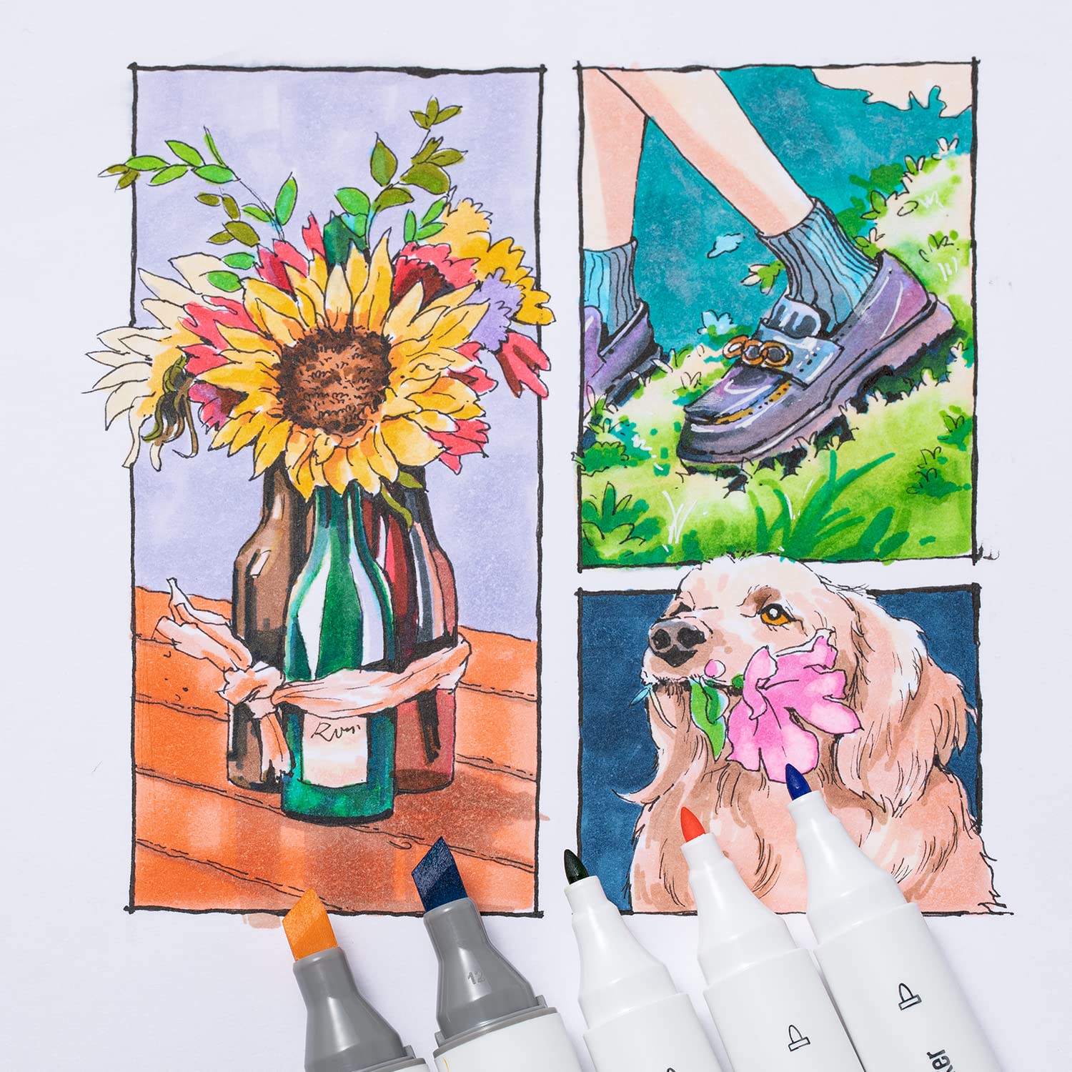 Ohuhu Kaala Slim Broad and Fine Dual Tips Alcohol Art Markers - 24 Basic Colors