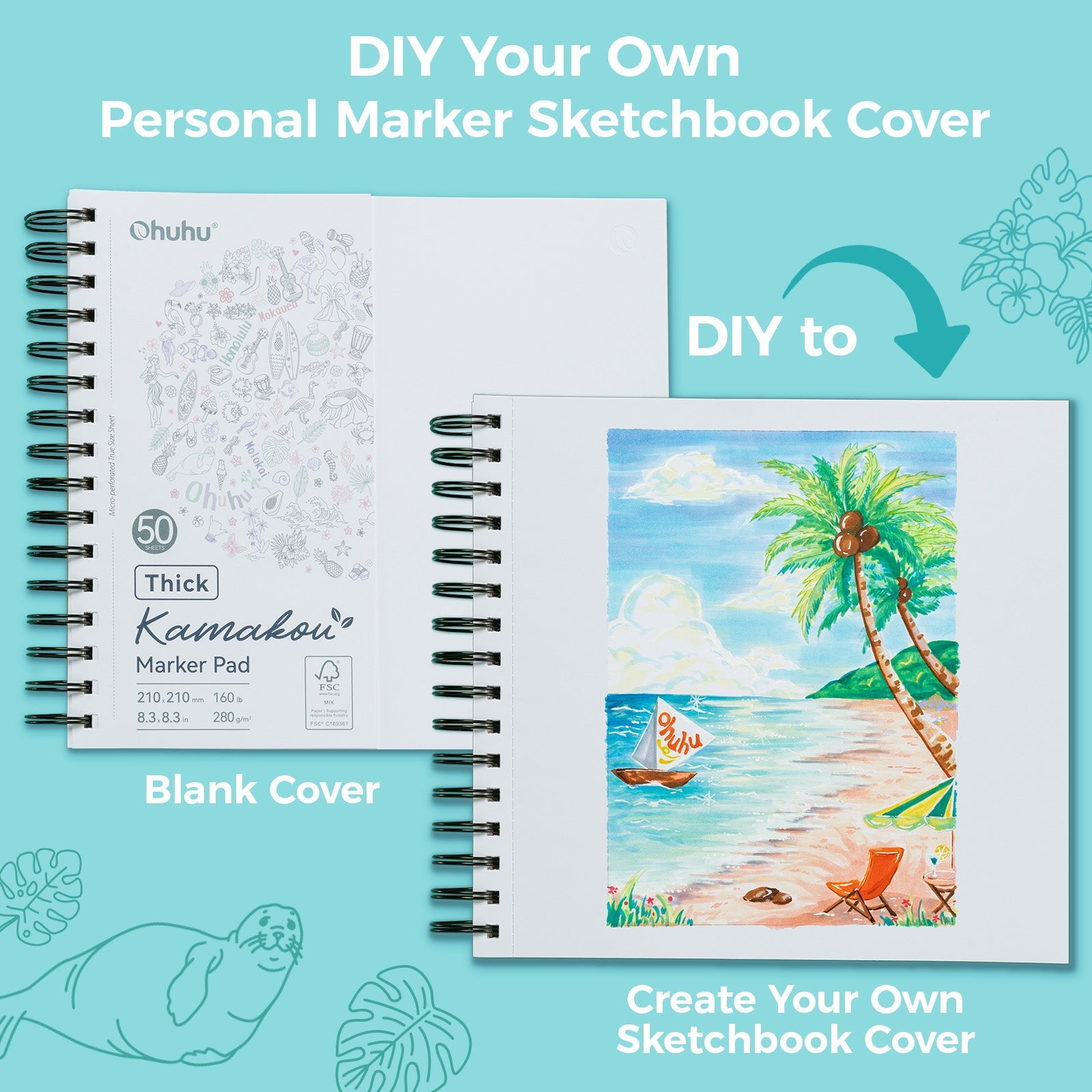 Ohuhu Heavyweight Bleedproof Double-Sided Marker Pad. Spiral-Bound - Kamakou