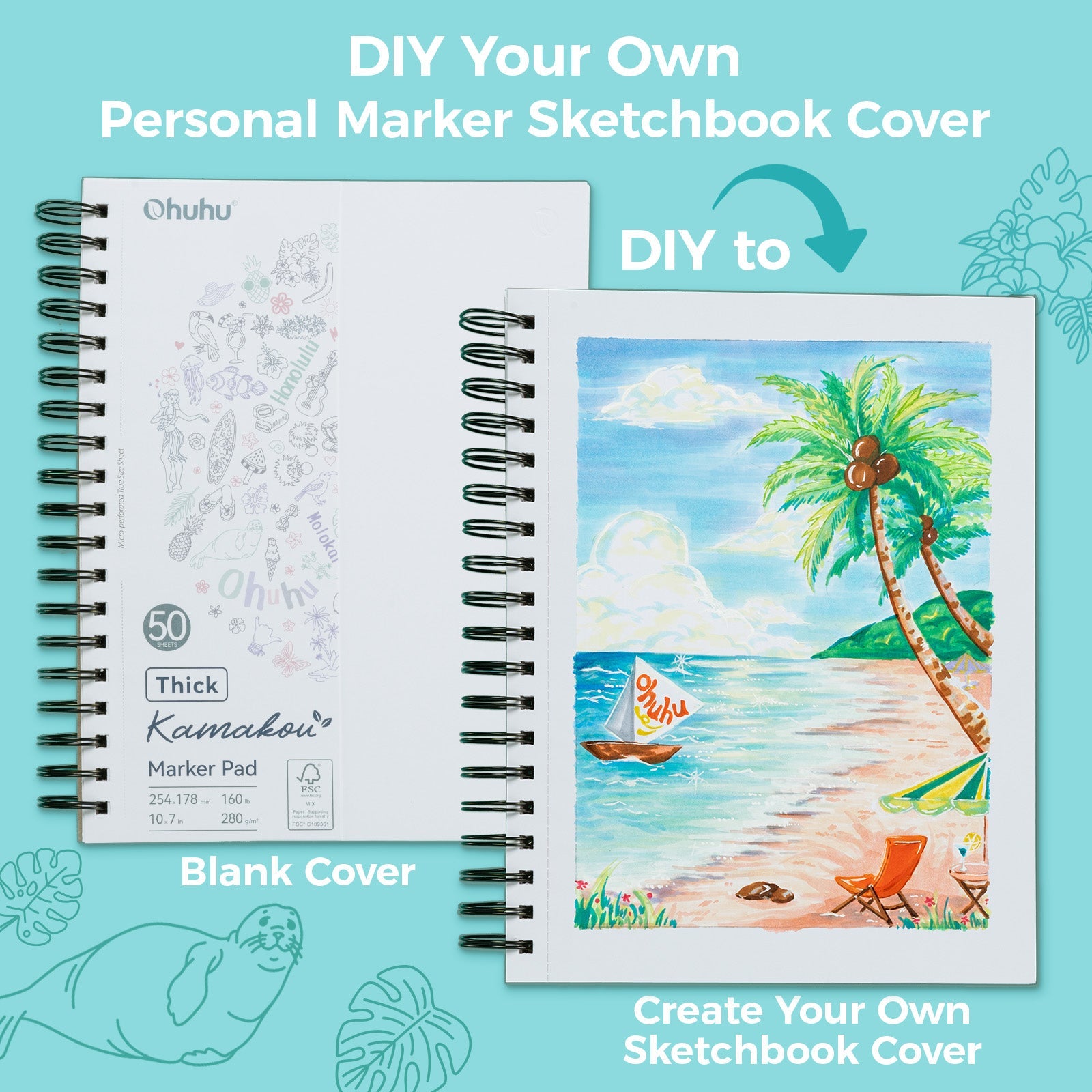 Ohuhu Heavyweight Bleedproof Double-Sided Marker Pad. Spiral-Bound - Kamakou