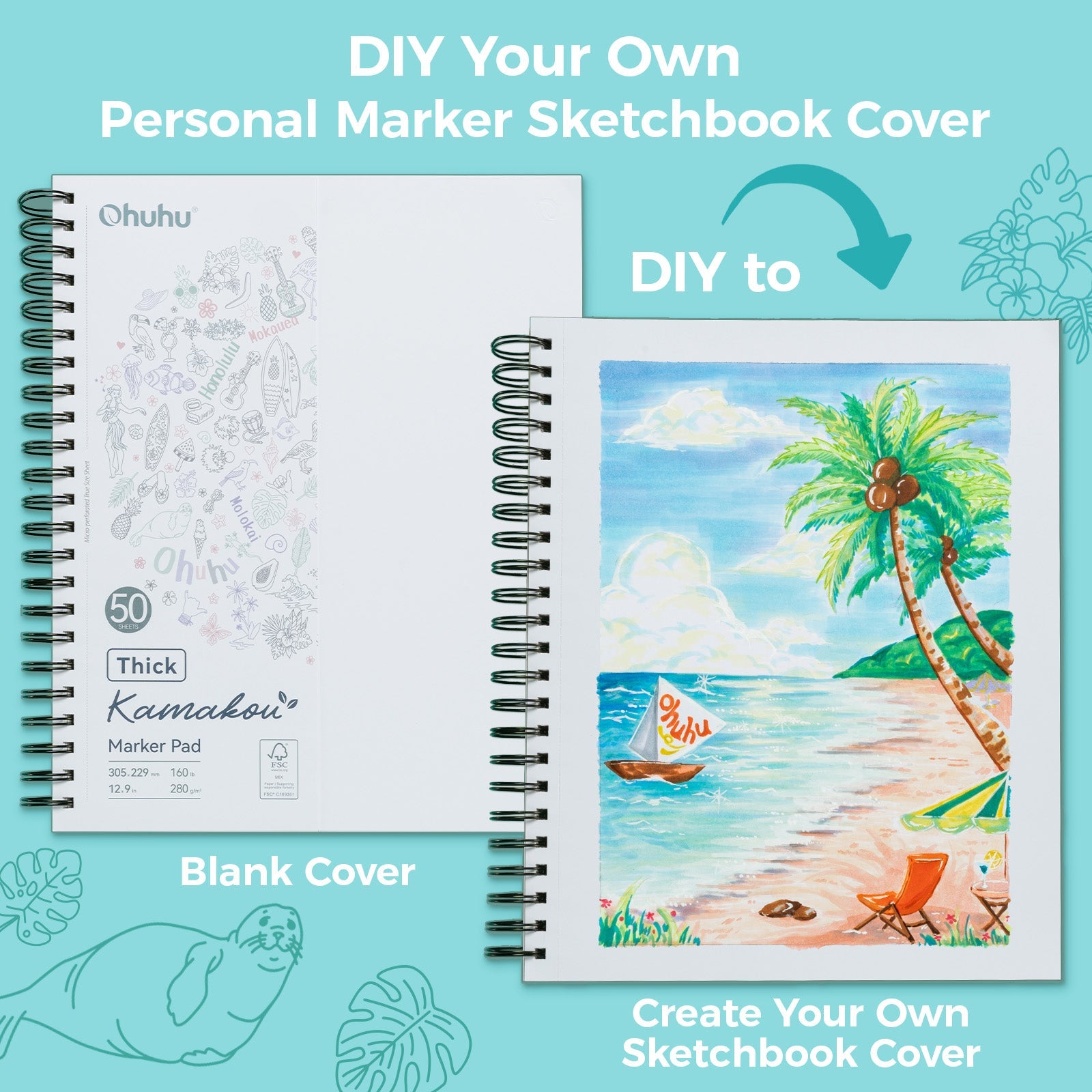 Ohuhu Heavyweight Bleedproof Double-Sided Marker Pad. Spiral-Bound - Kamakou