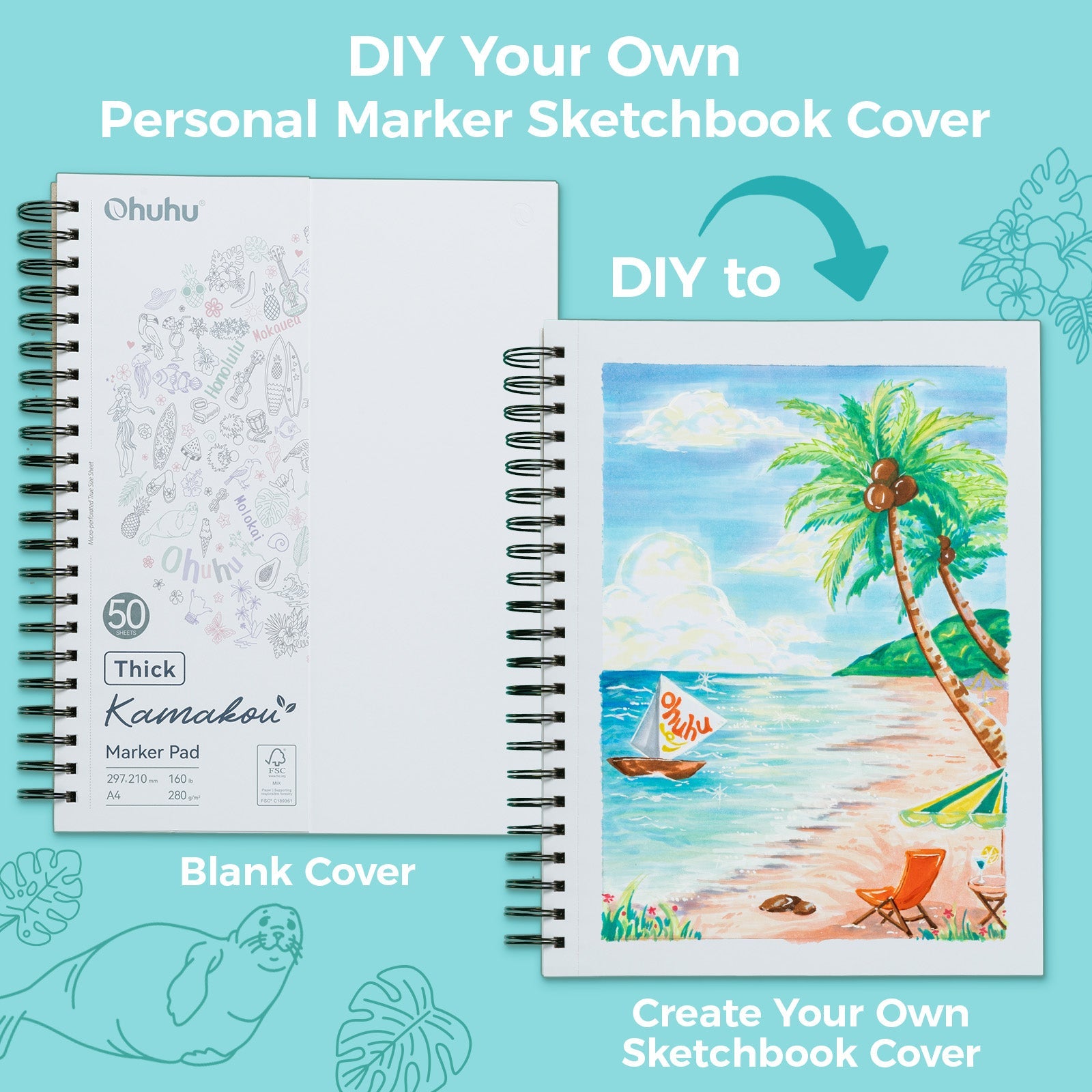 Ohuhu Heavyweight Bleedproof Double-Sided Marker Pad. Spiral-Bound - Kamakou