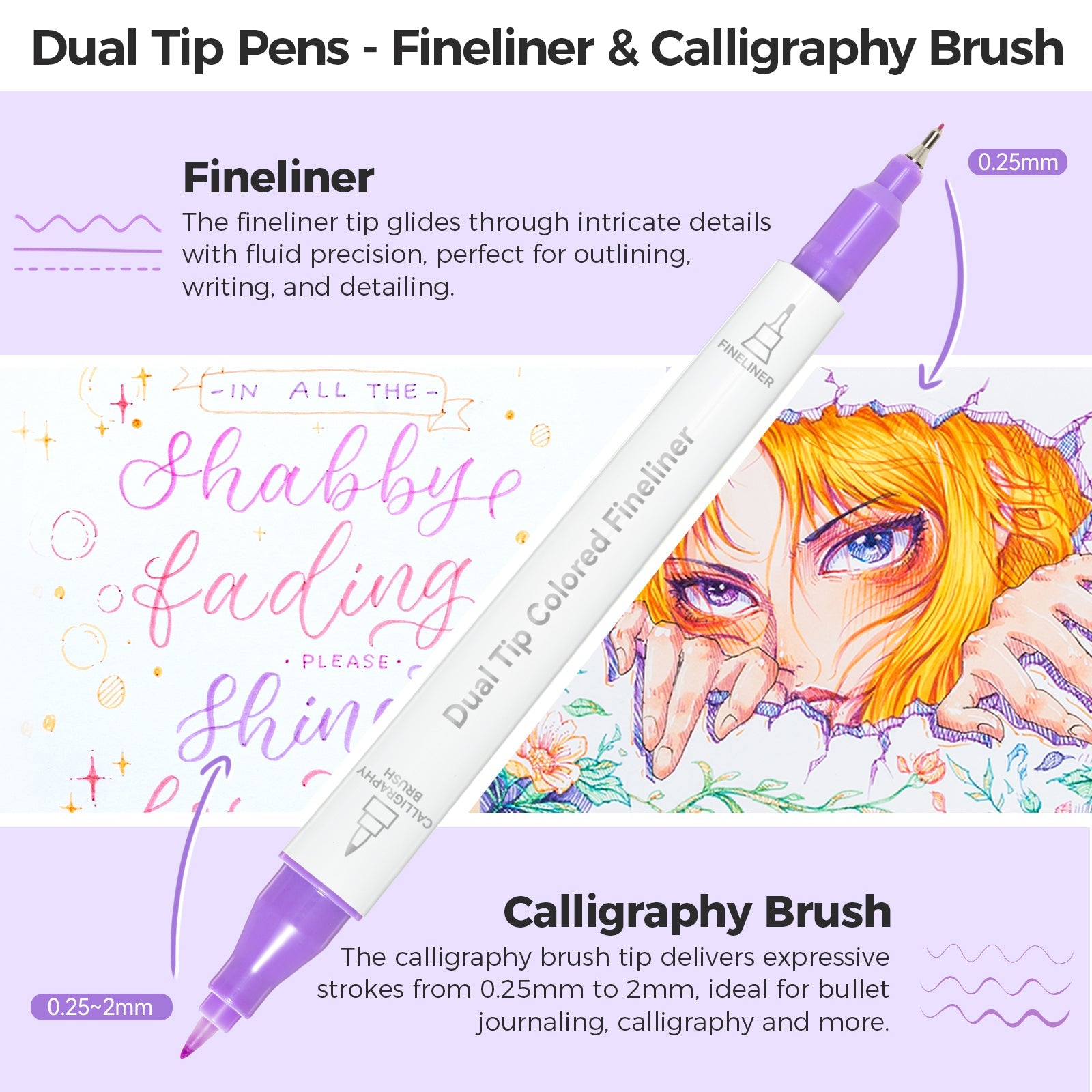 Ohuhu Colored Fineliner & Brush Pens. 12 Colors
