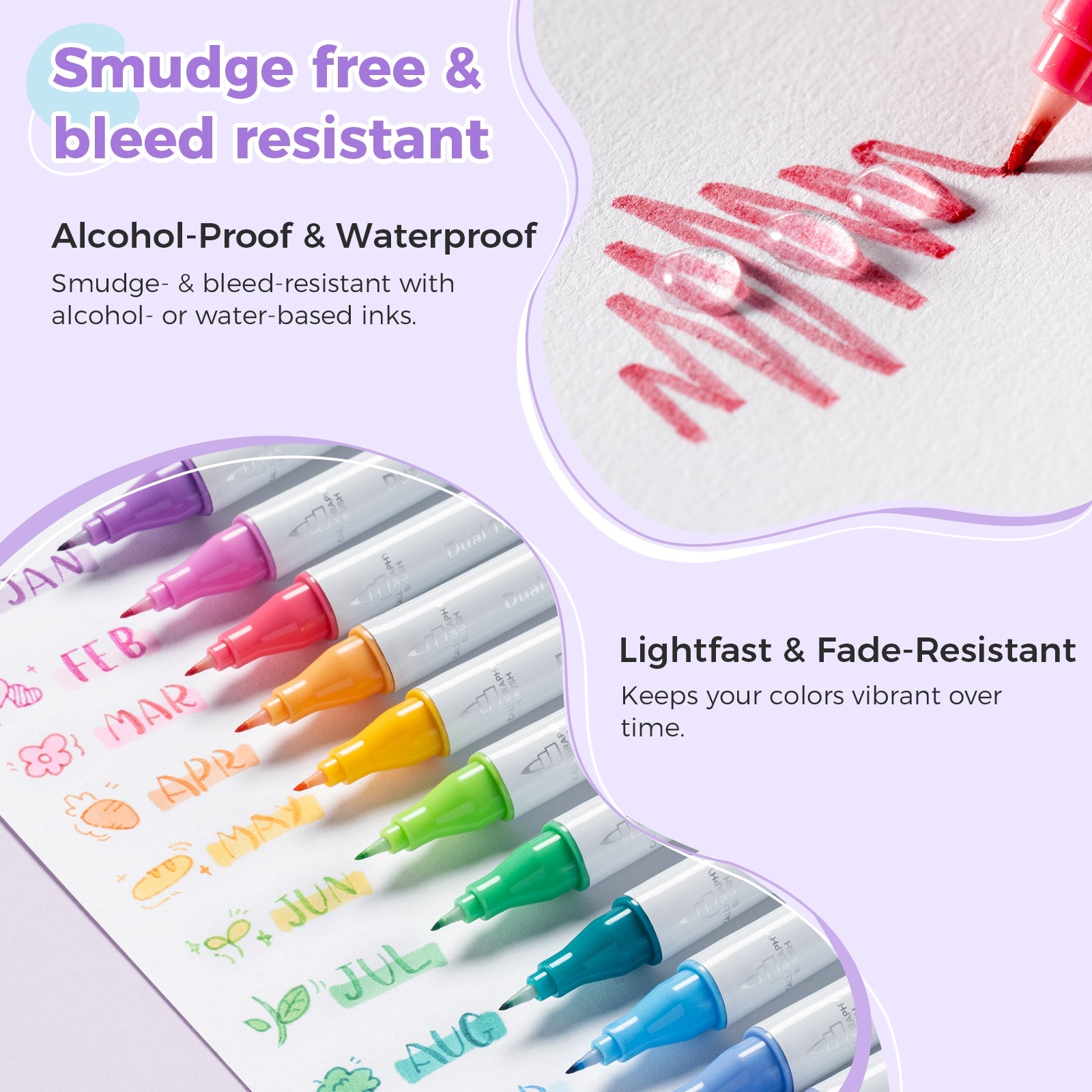 Ohuhu Colored Fineliner & Brush Pens. 12 Colors