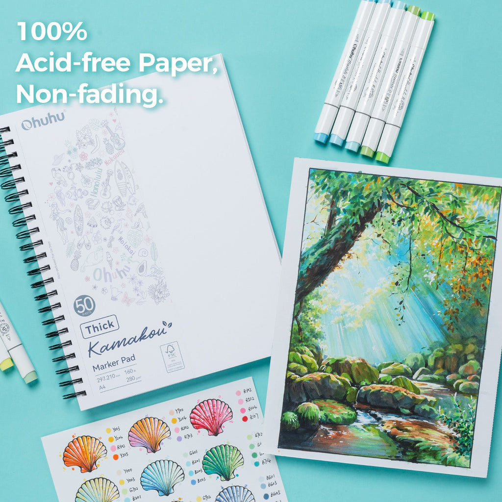 Ohuhu Heavyweight Bleedproof Double-Sided Marker Pad. Spiral-Bound - Kamakou
