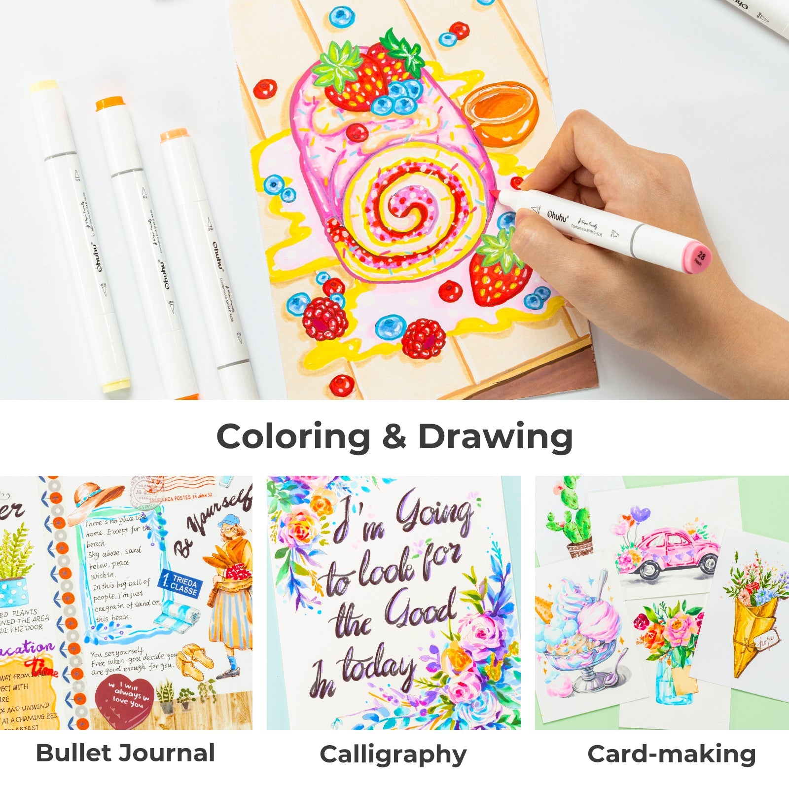 Ohuhu Paper-friendly (No Peeling) Markers Water-based 60 Colors