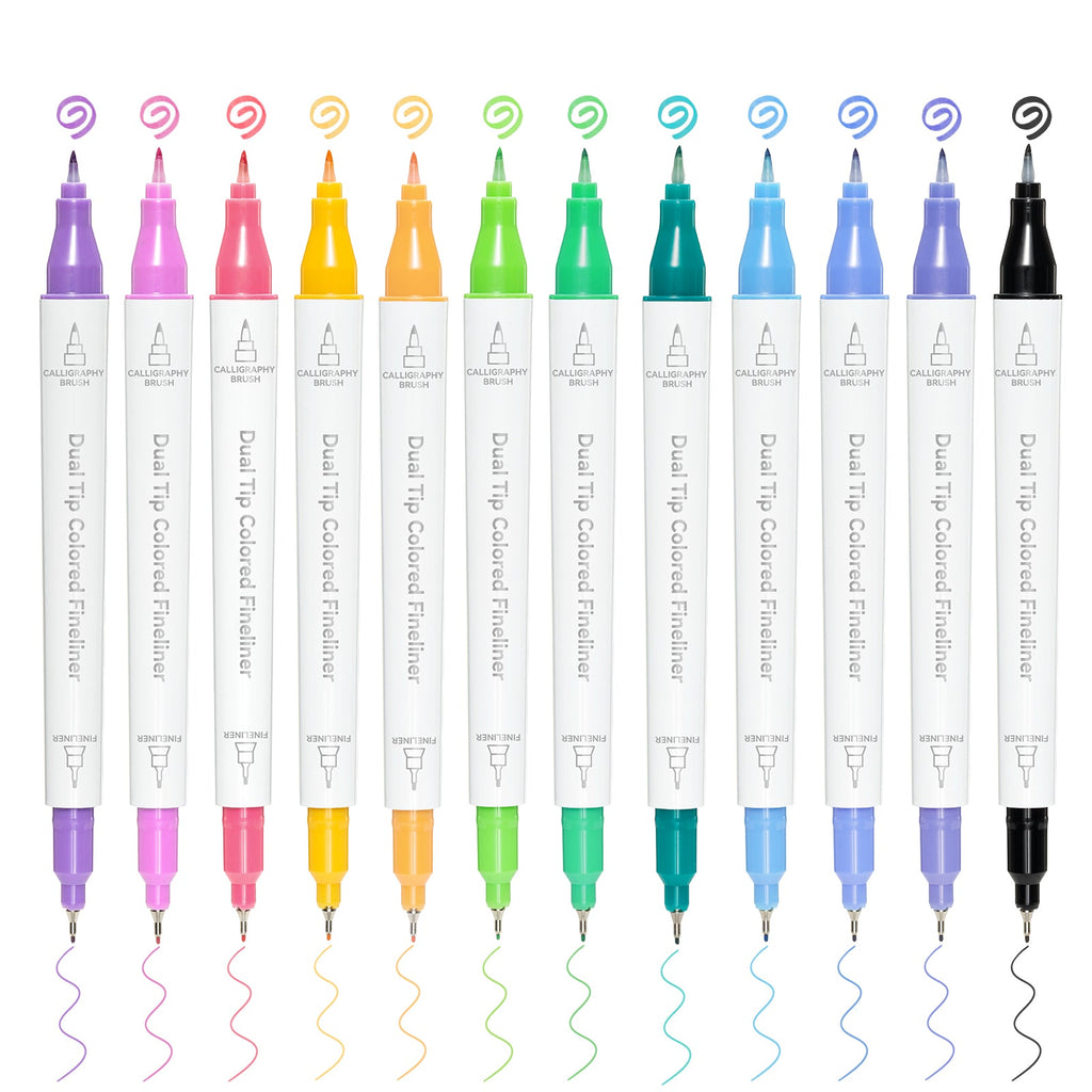 Ohuhu Colored Fineliner & Brush Pens. 12 Colors