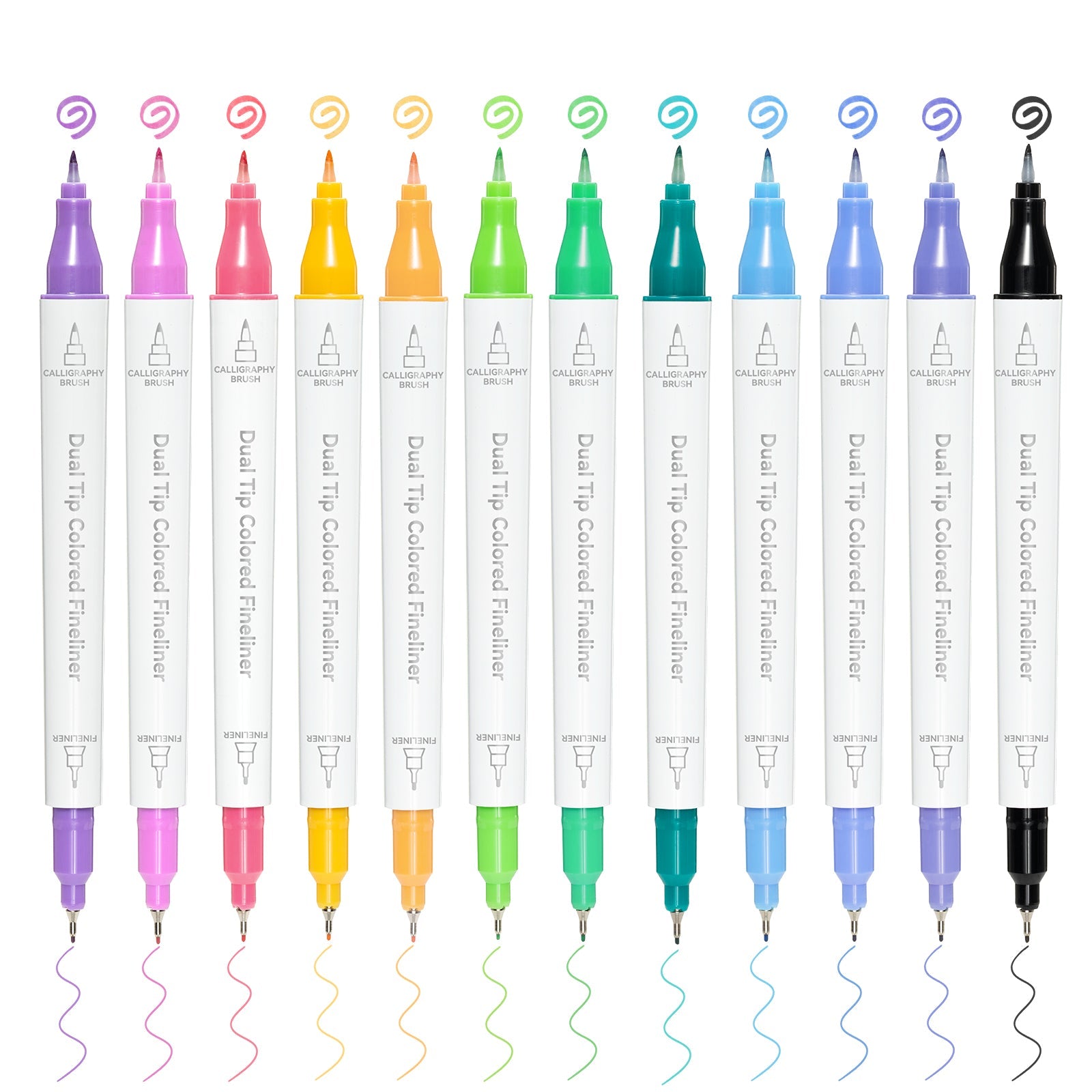 Ohuhu Colored Fineliner & Brush Pens. 12 Colors