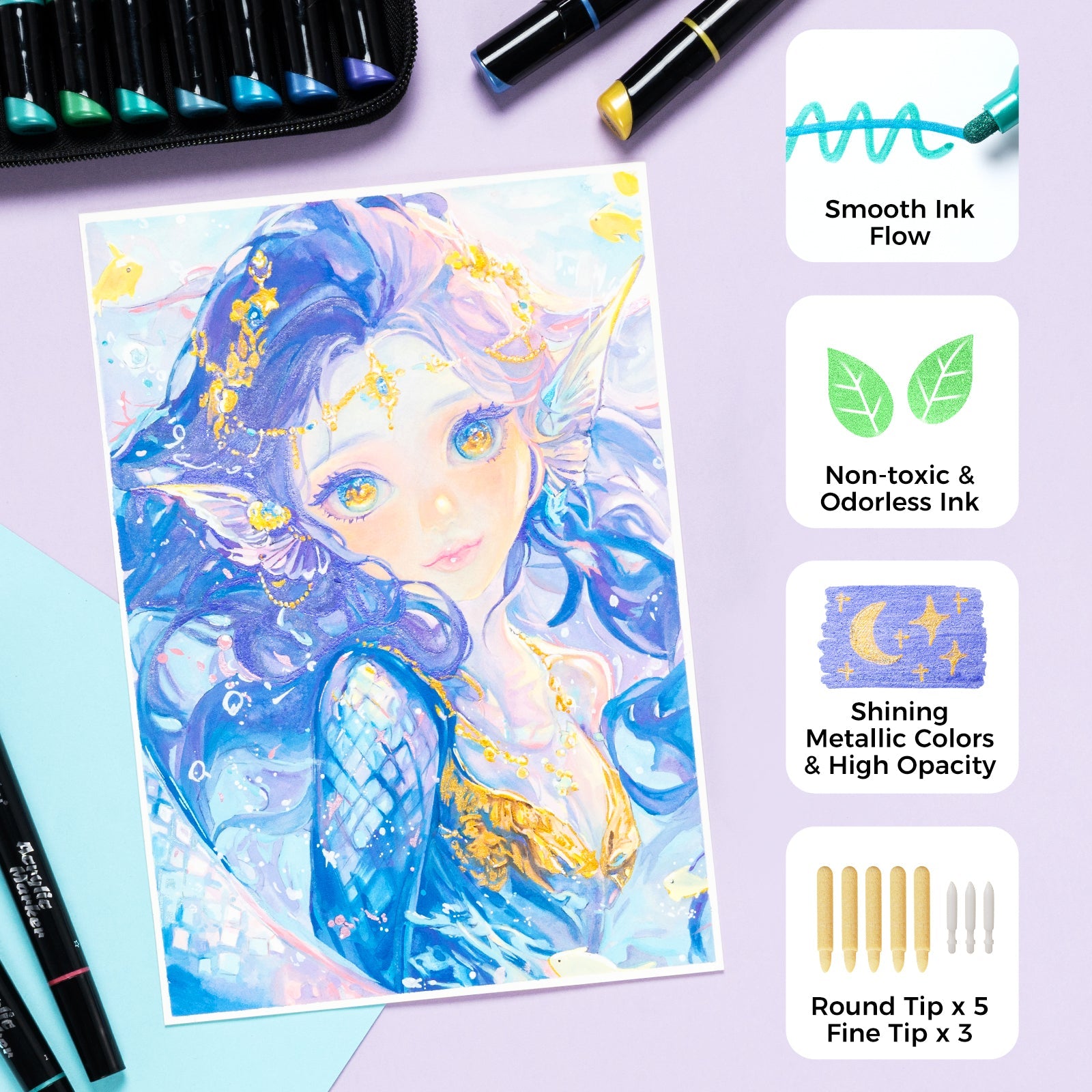 Ohuhu Dual Nib Waterproof Acrylic Pen 30 / 60 / 90 Colors - Kakaako