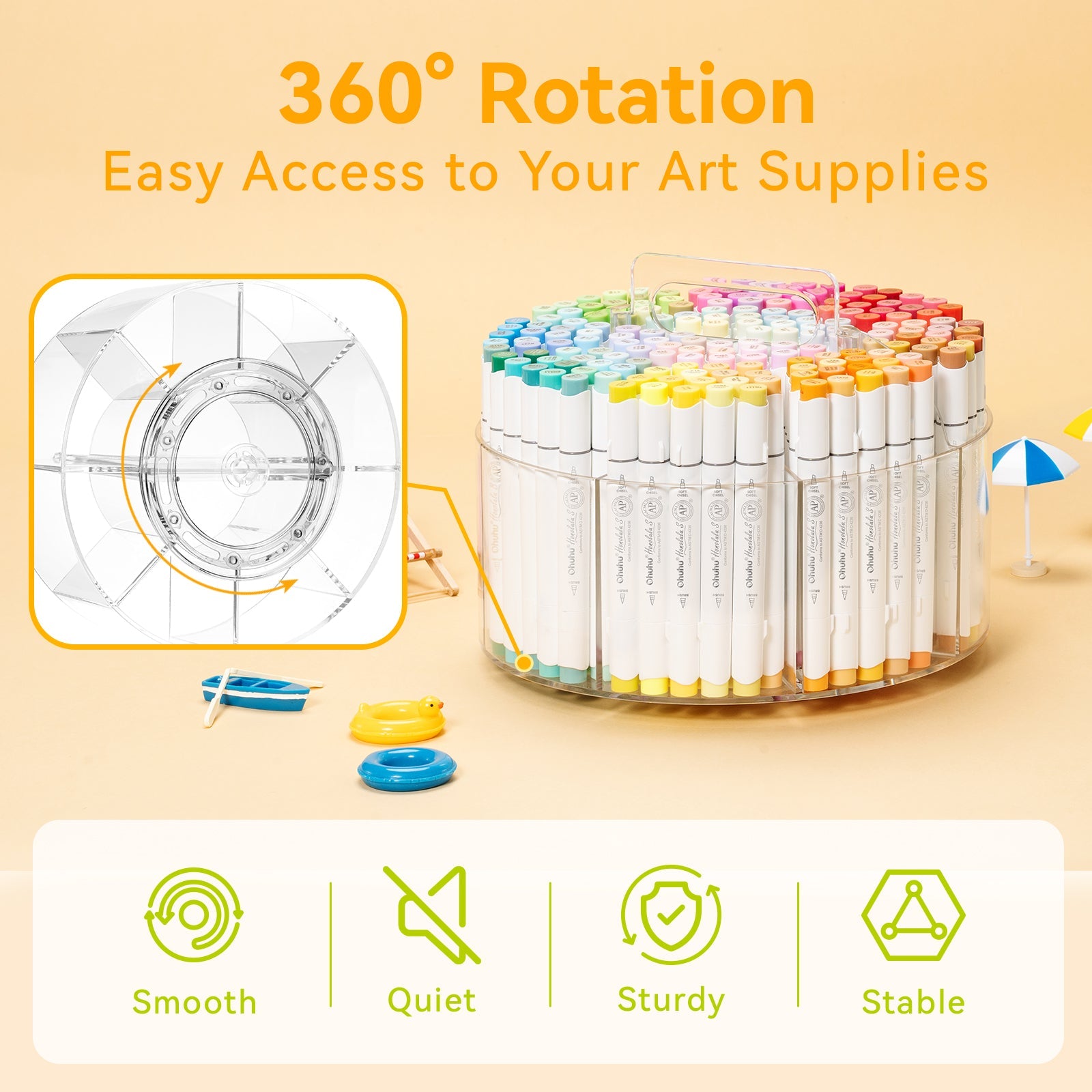 Ohuhu 360° Rotating Clear Acrylic Marker Organizer