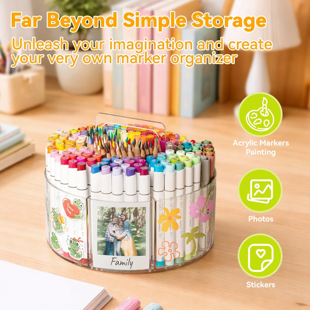 Ohuhu 360° Rotating Clear Acrylic Marker Organizer