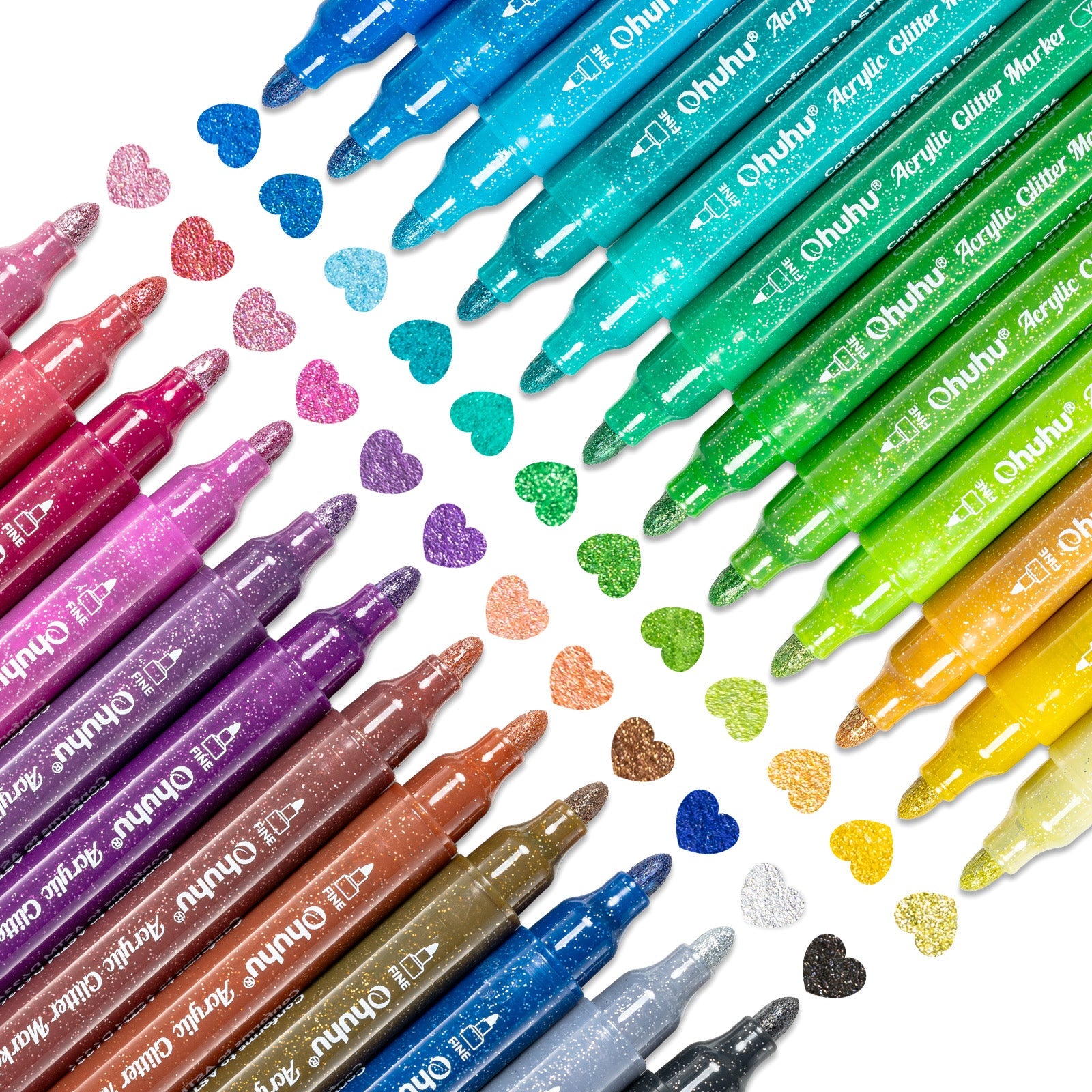 Ohuhu Acrylic Metallic Glitter Markers. 24 Colors - 0.7mm & 3mm Tip Paint Pens