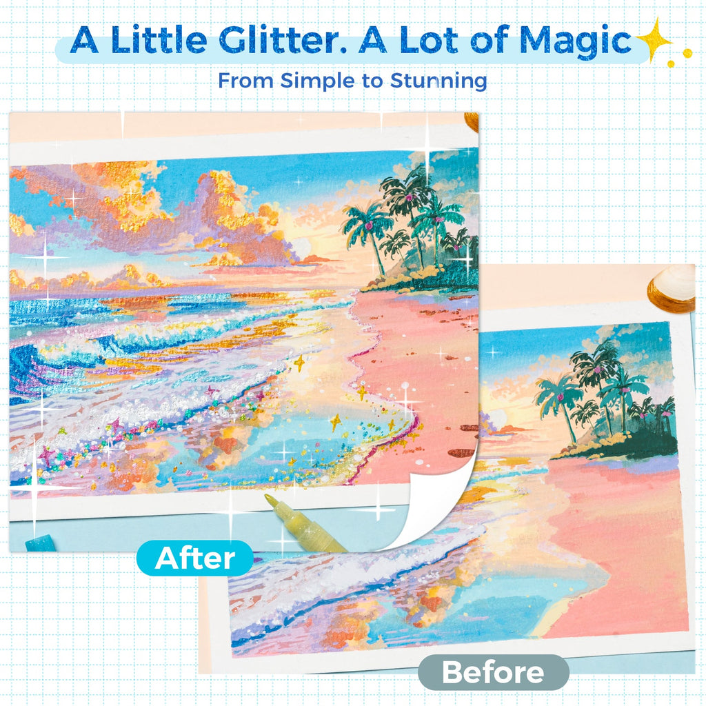Ohuhu Acrylic Metallic Glitter Markers. 24 Colors - 0.7mm & 3mm Tip Paint Pens