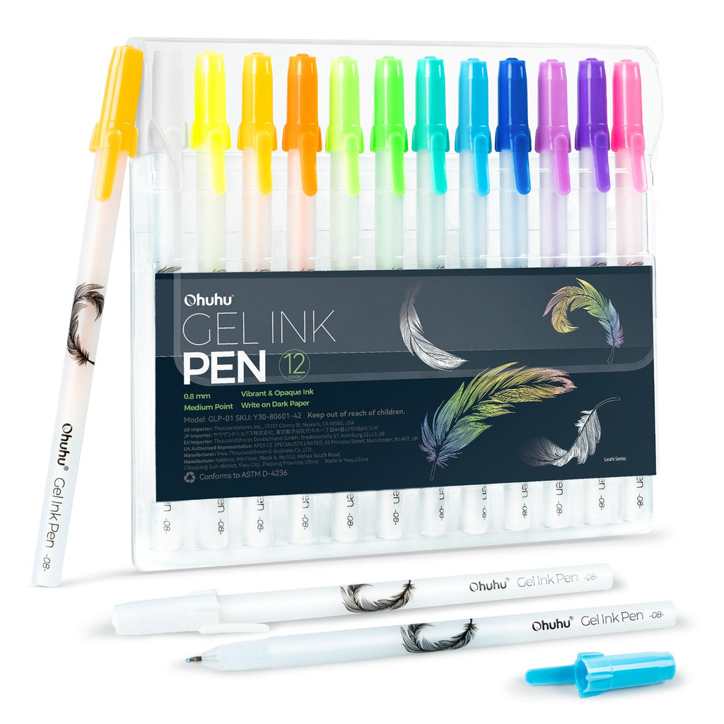 Ohuhu Gel Pens - Gold. Silver. White & Colorful 12-Pack