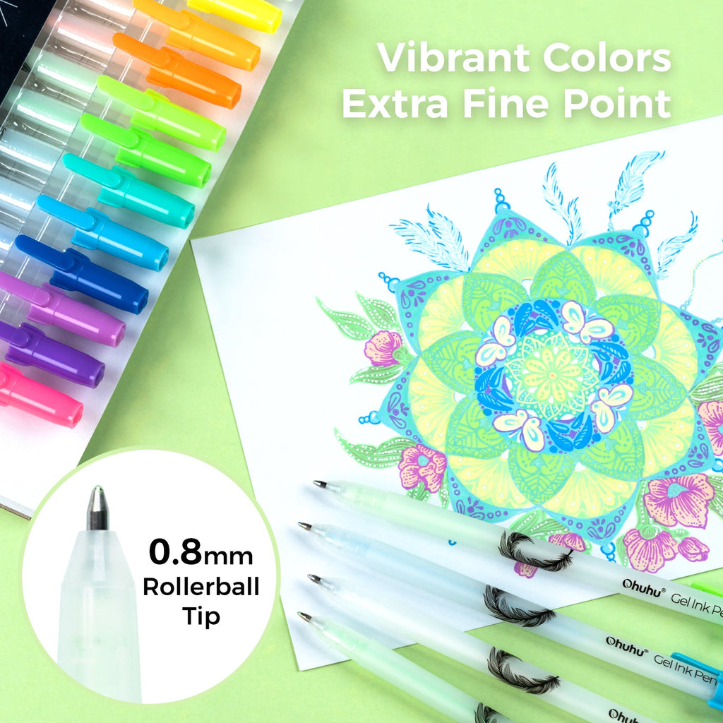 Ohuhu Gel Pens - Gold. Silver. White & Colorful 12-Pack