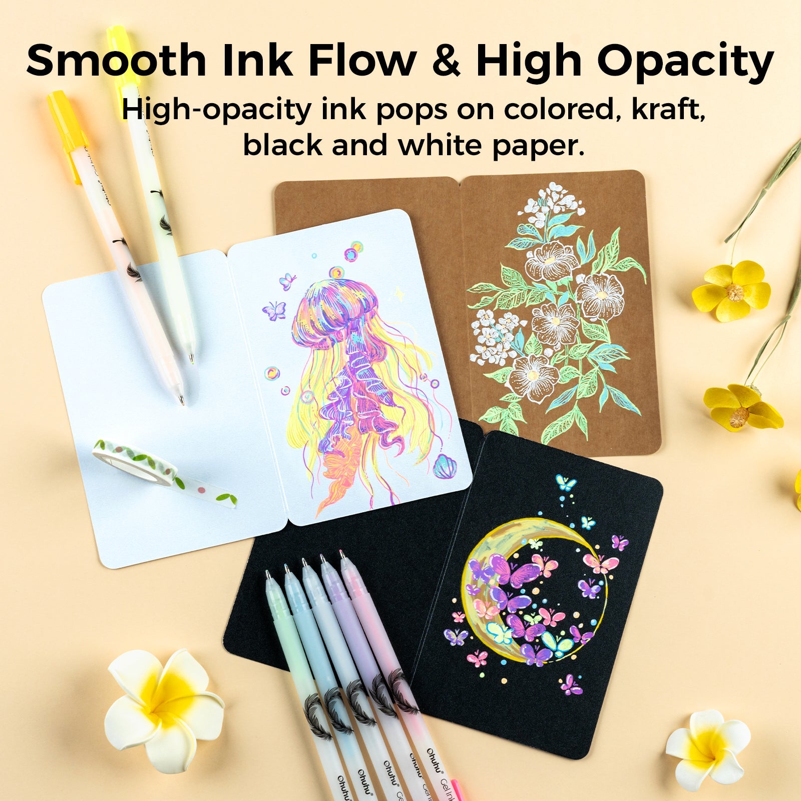 Ohuhu Gel Pens - Gold. Silver. White & Colorful 12-Pack