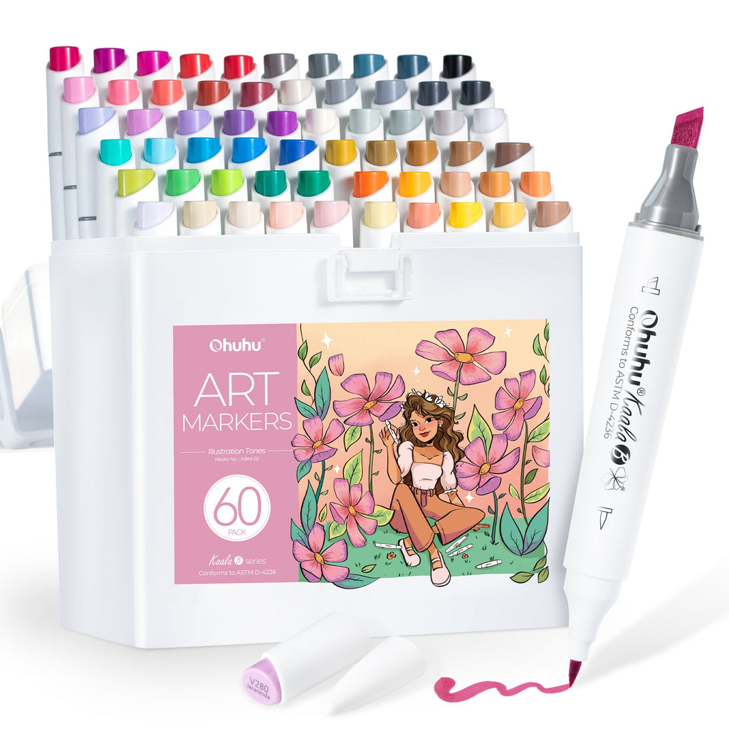 Ohuhu Kaala B Dual Tips Alcohol Art Markers. Slim Broad & Mini Brush