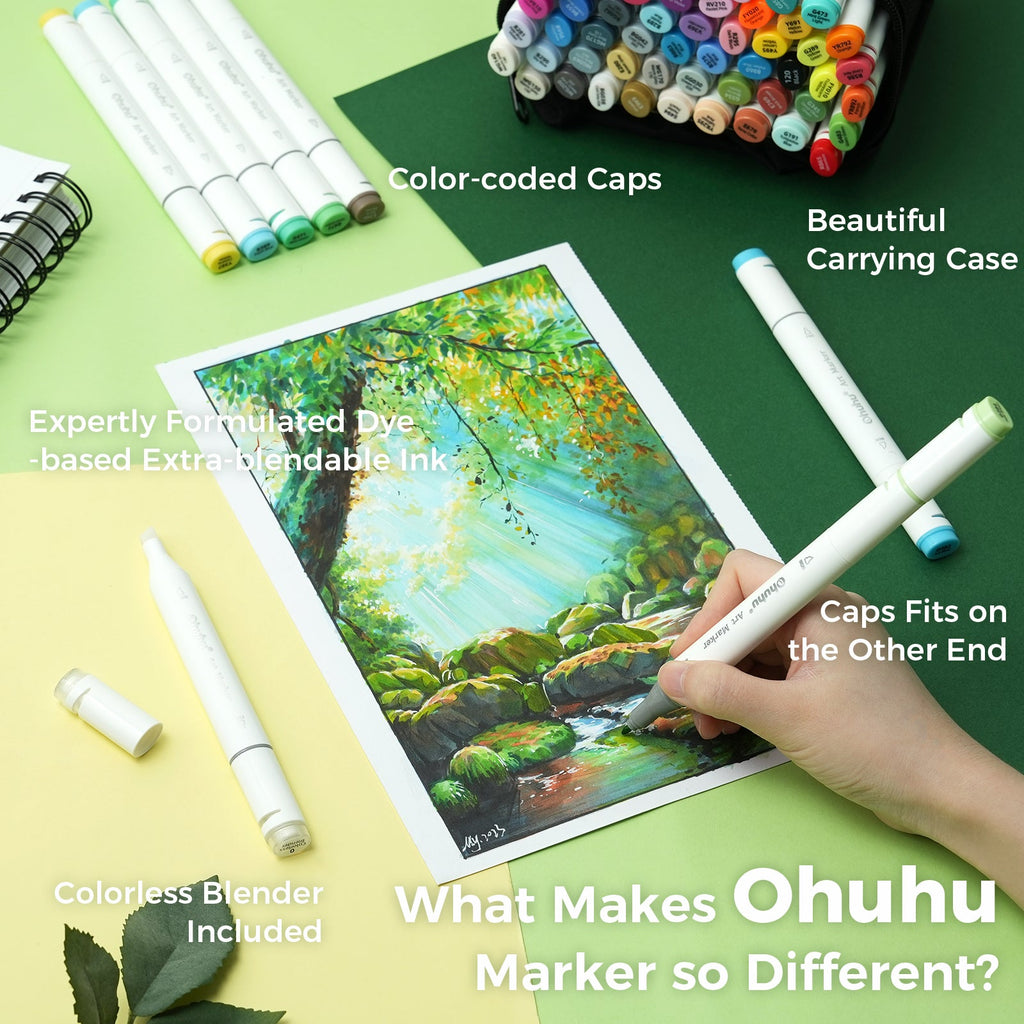 Ohuhu Oahu 60 Colors Dual Tips Alcohol Art Markers. Fine & Chisel