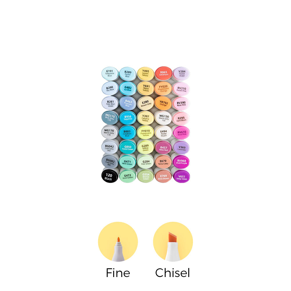 Ohuhu Oahu 40 Colors Dual Tips Alcohol Art Markers. Fine & Chisel