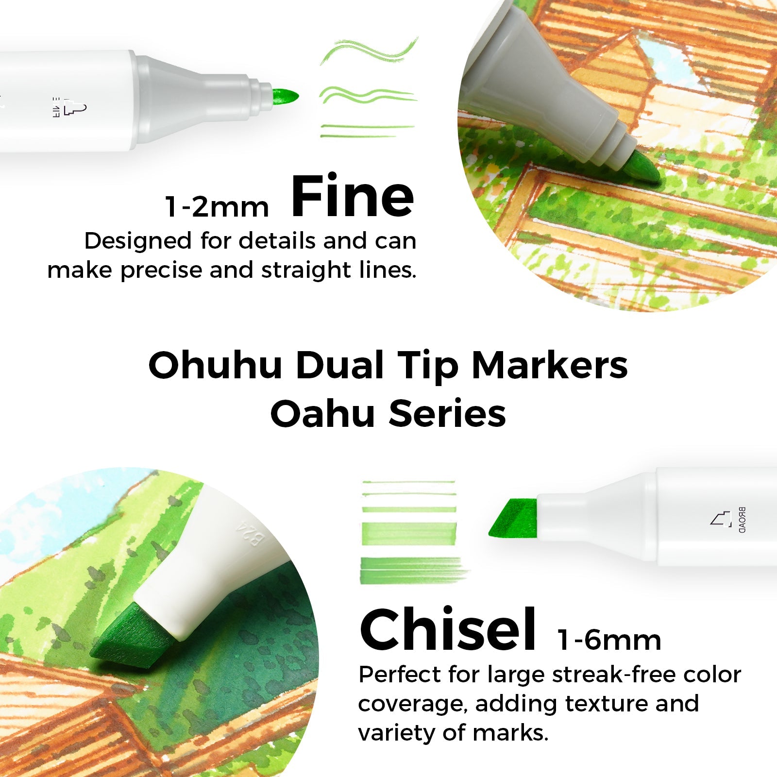 Ohuhu Oahu 40 Colors Dual Tips Alcohol Art Markers. Fine & Chisel