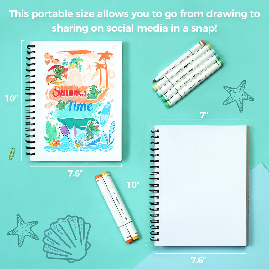Ohuhu Bleedproof Double-Sided Marker Pad. Spiral-Bound