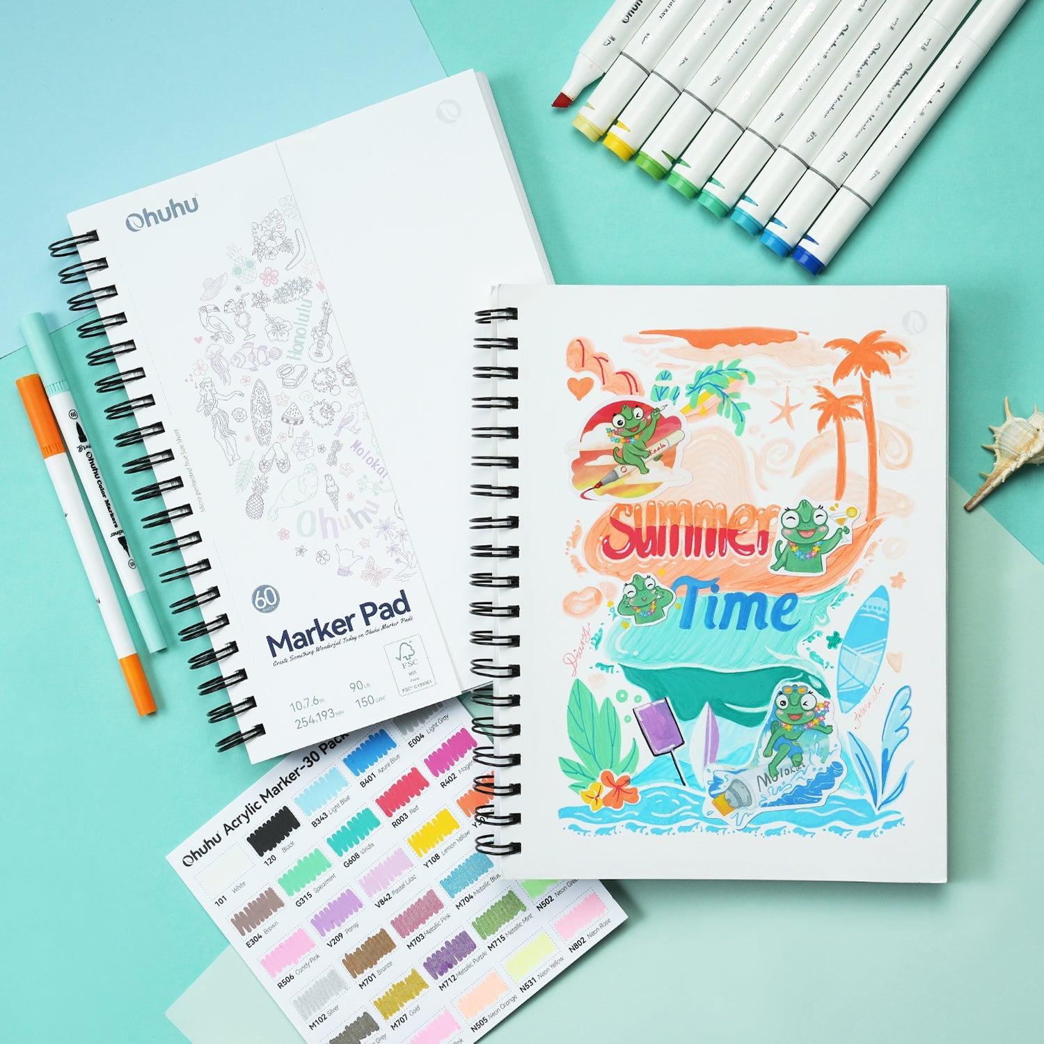Ohuhu Bleedproof Double-Sided Marker Pad. Spiral-Bound