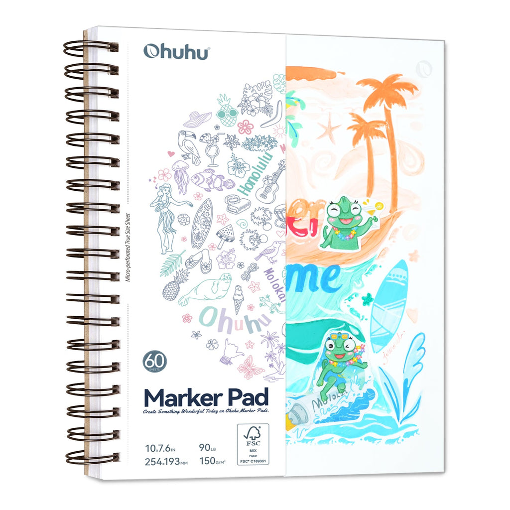 Ohuhu Bleedproof Double-Sided Marker Pad. Spiral-Bound