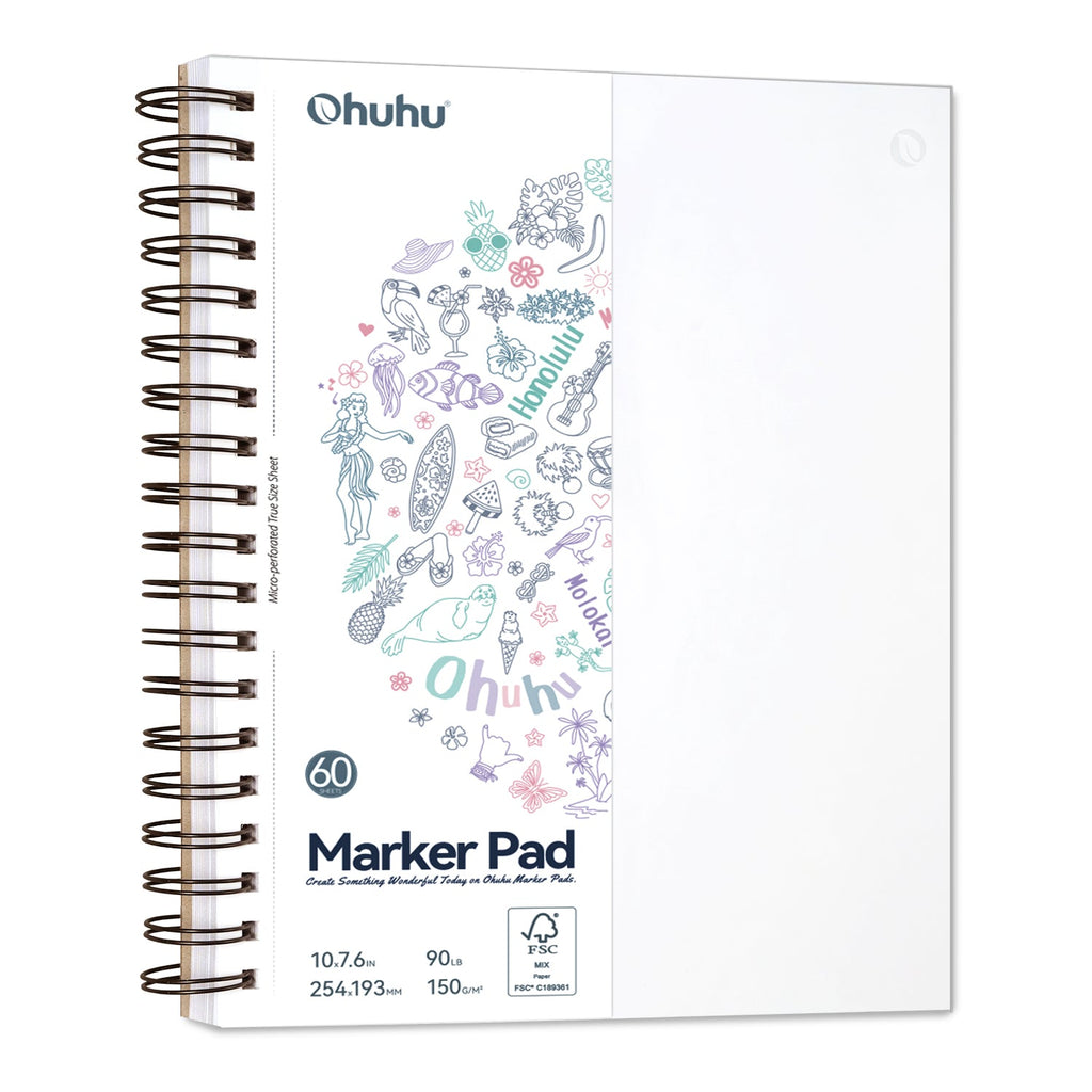 Ohuhu Bleedproof Double-Sided Marker Pad. Spiral-Bound