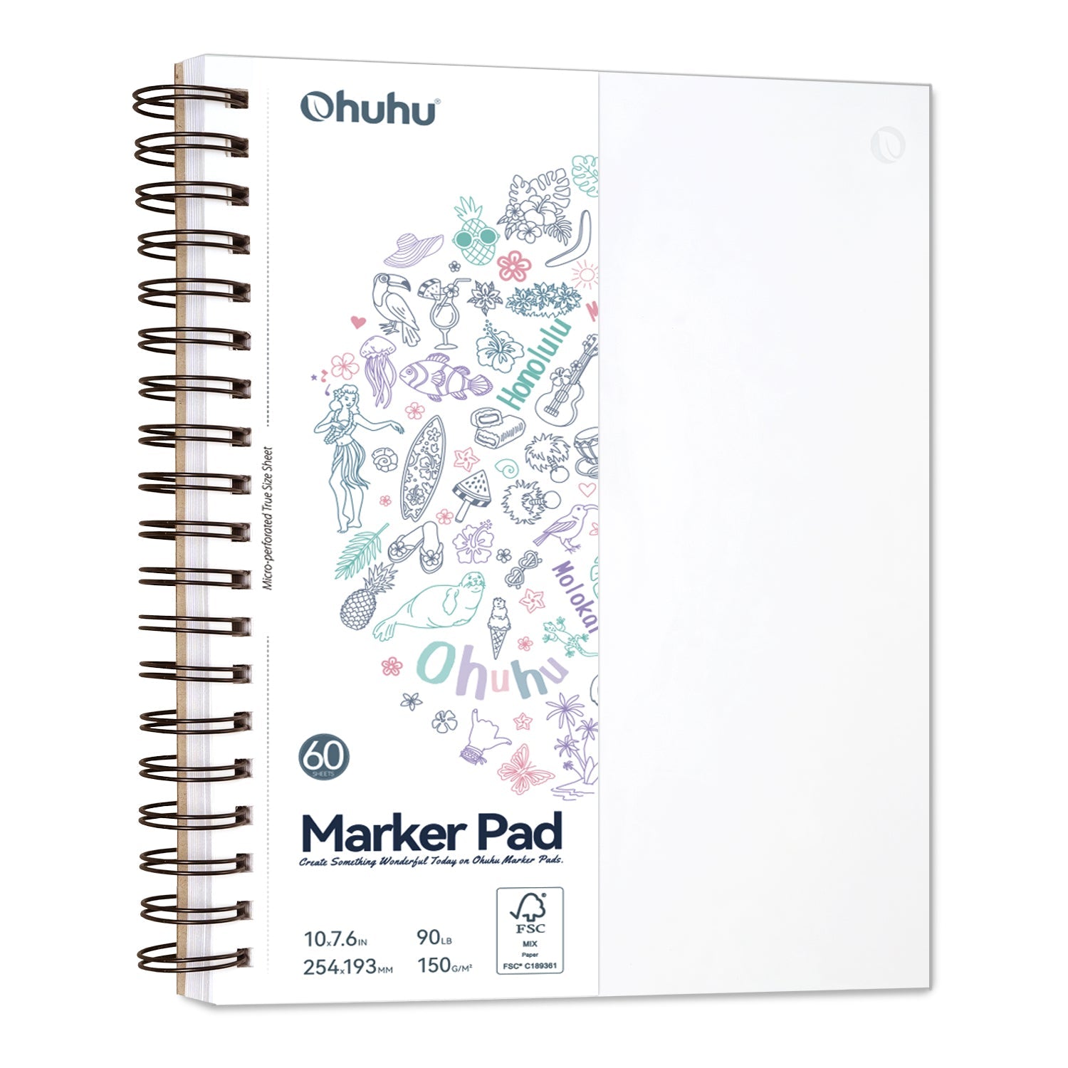 Ohuhu Bleedproof Double-Sided Marker Pad. Spiral-Bound