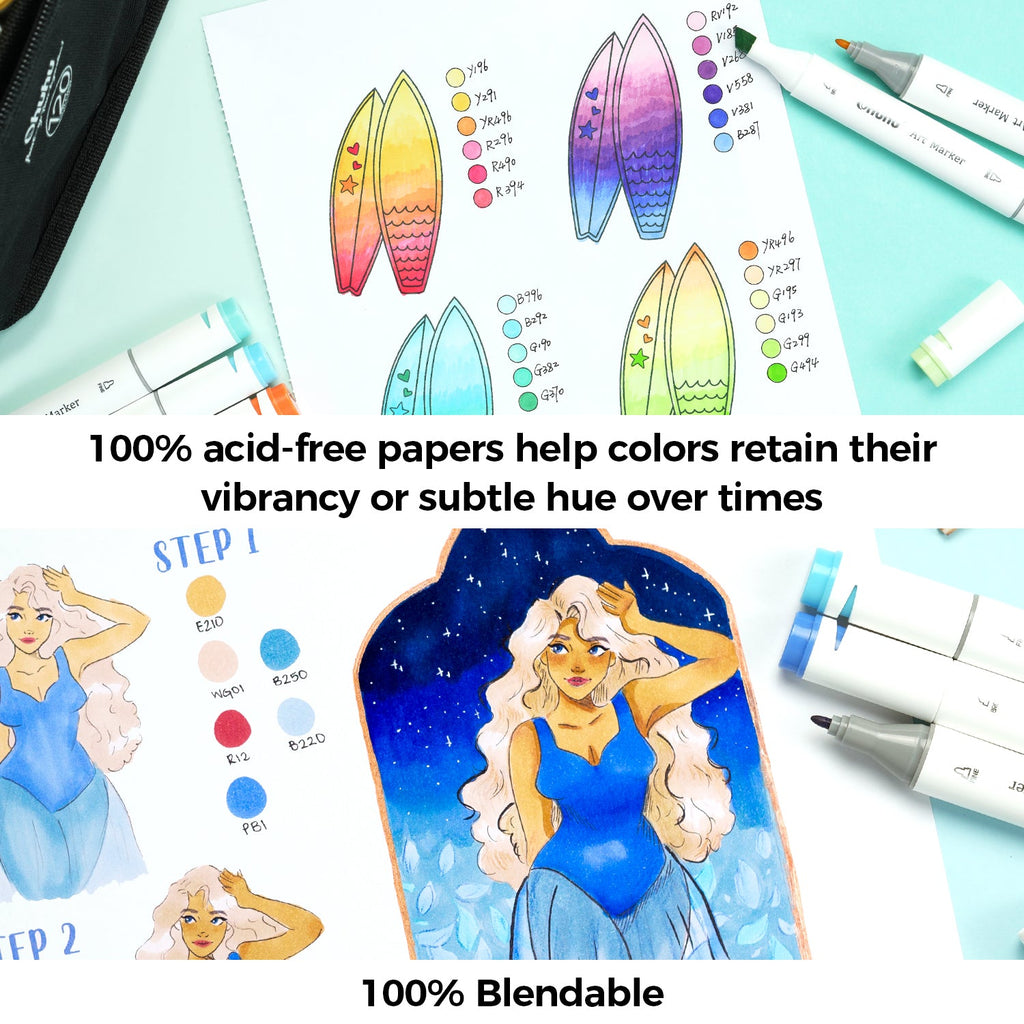 Ohuhu Bleedproof Double-Sided Marker Pad. Spiral-Bound