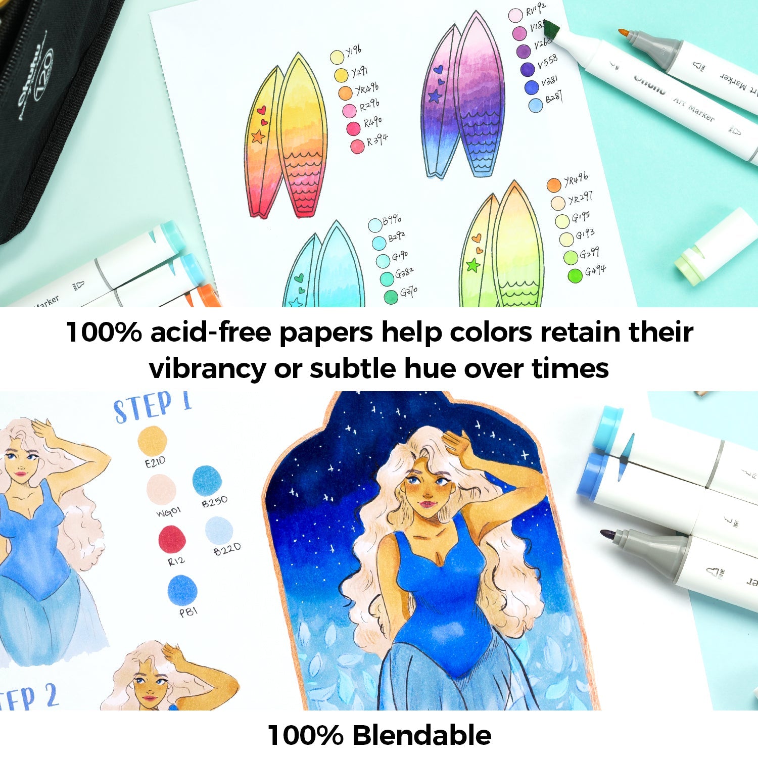 Ohuhu Bleedproof Double-Sided Marker Pad. Spiral-Bound