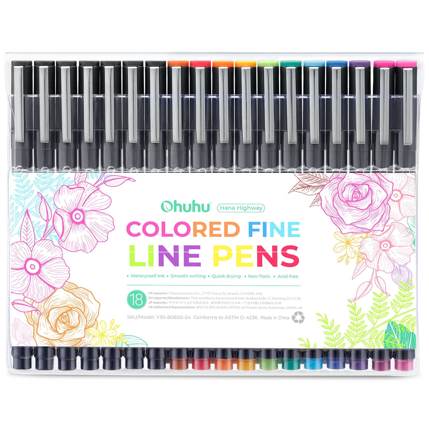 Ohuhu Hana Highway Fineliner Drawing Pens.18 Pack