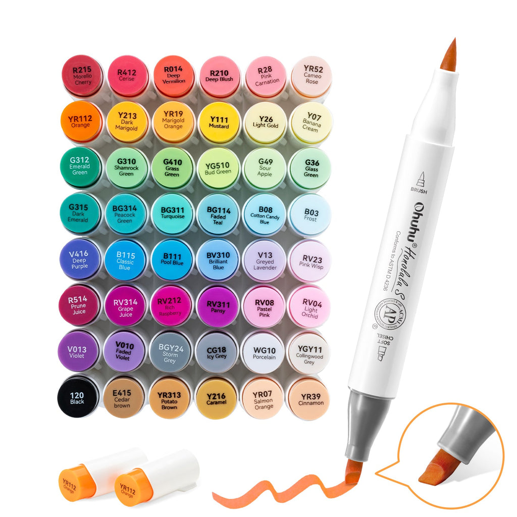 Ohuhu Honolulu S 48 Colors Dual Soft Tips Alcohol Art Markers. Brush & Soft Chisel