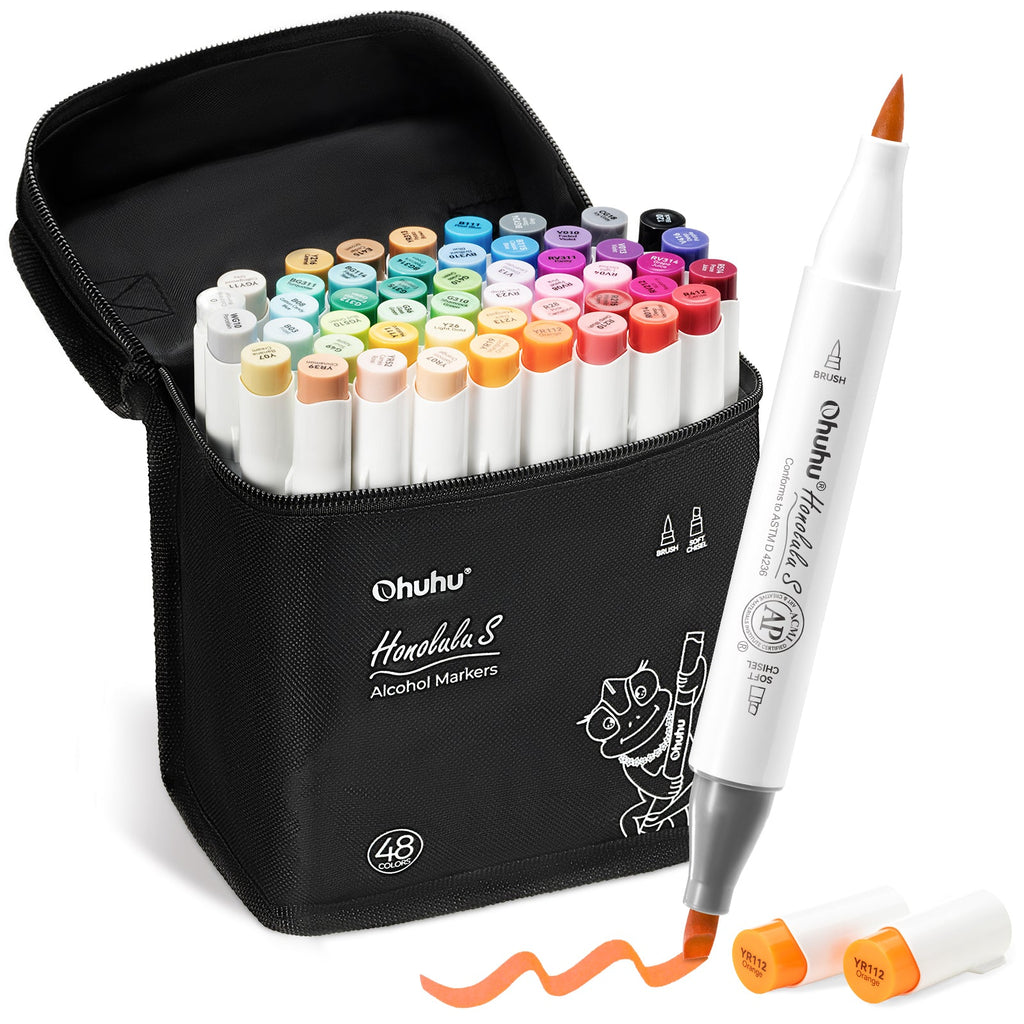 Ohuhu Honolulu S 48 Colors Dual Soft Tips Alcohol Art Markers. Brush & Soft Chisel