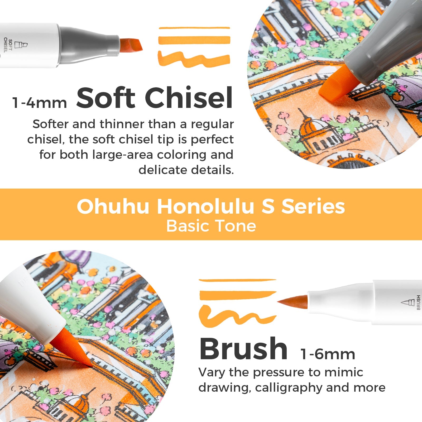 Ohuhu Honolulu S 48 Colors Dual Soft Tips Alcohol Art Markers. Brush & Soft Chisel